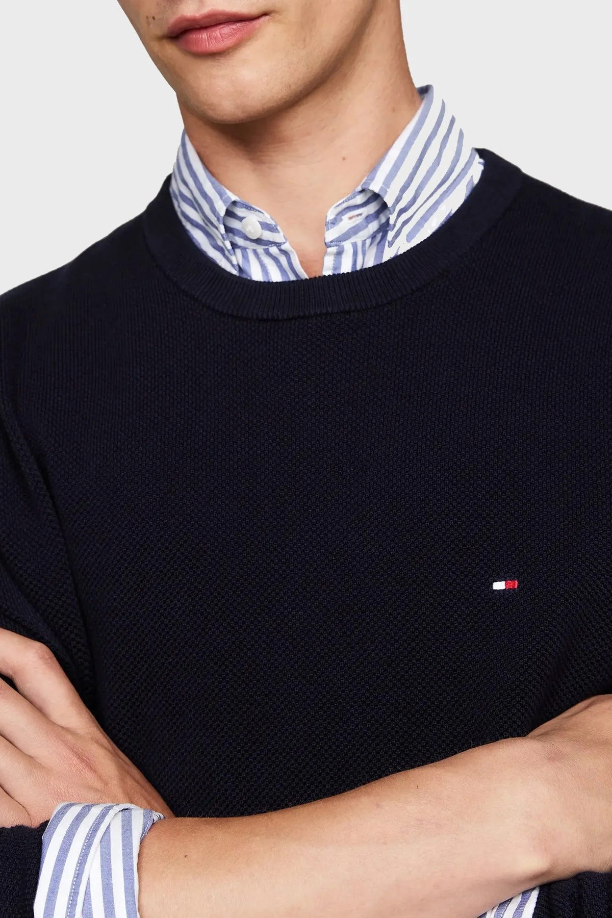 Tommy Hilfiger Pamuklu Regular Fit Bisiklet Yaka Erkek Kazak MW0MW36347 DW5 LACİVERT - 11