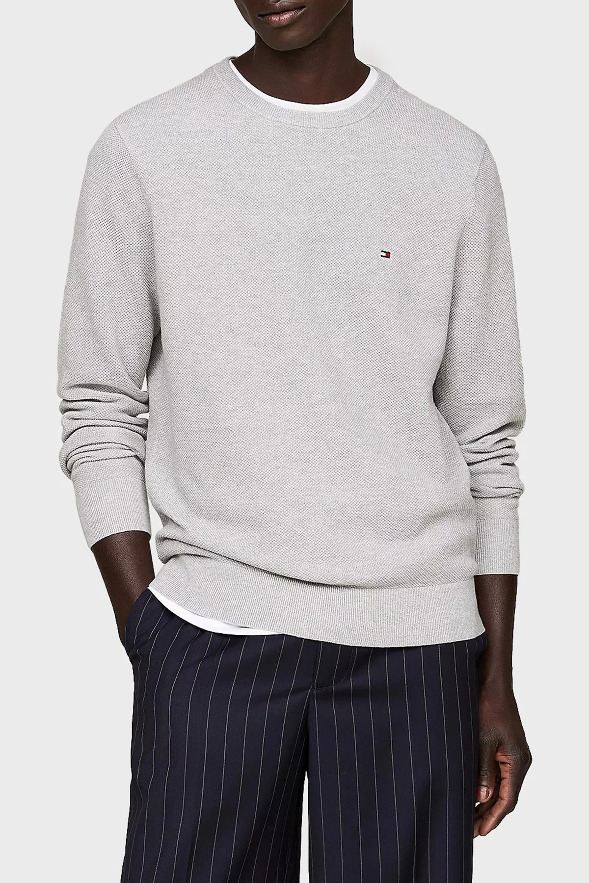 Tommy Hilfiger Pamuklu Regular Fit Bisiklet Yaka Erkek Kazak MW0MW36347 P01 GRİ - 1