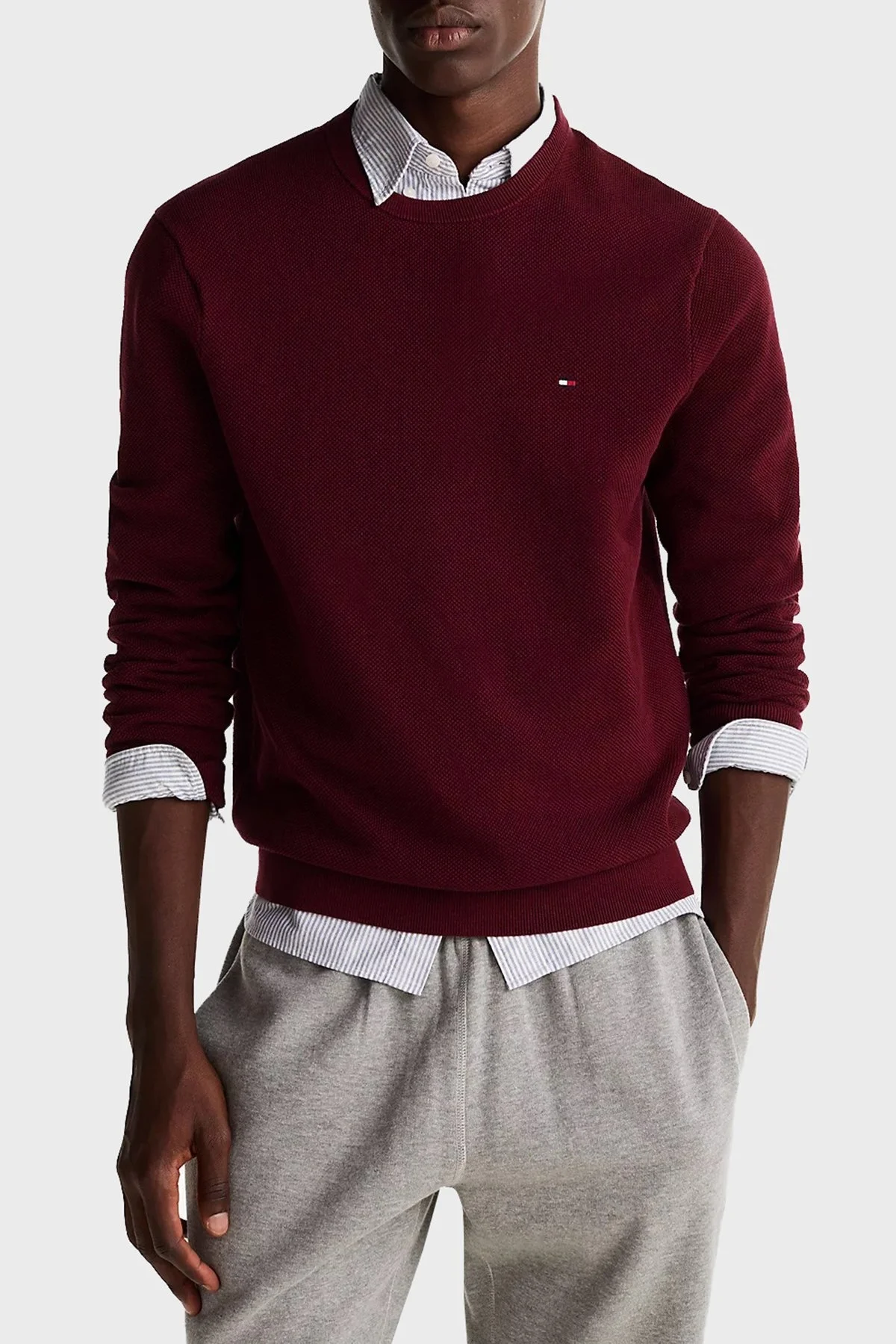 Tommy Hilfiger Pamuklu Regular Fit Bisiklet Yaka Erkek Kazak MW0MW36347 VLP BORDO - 1