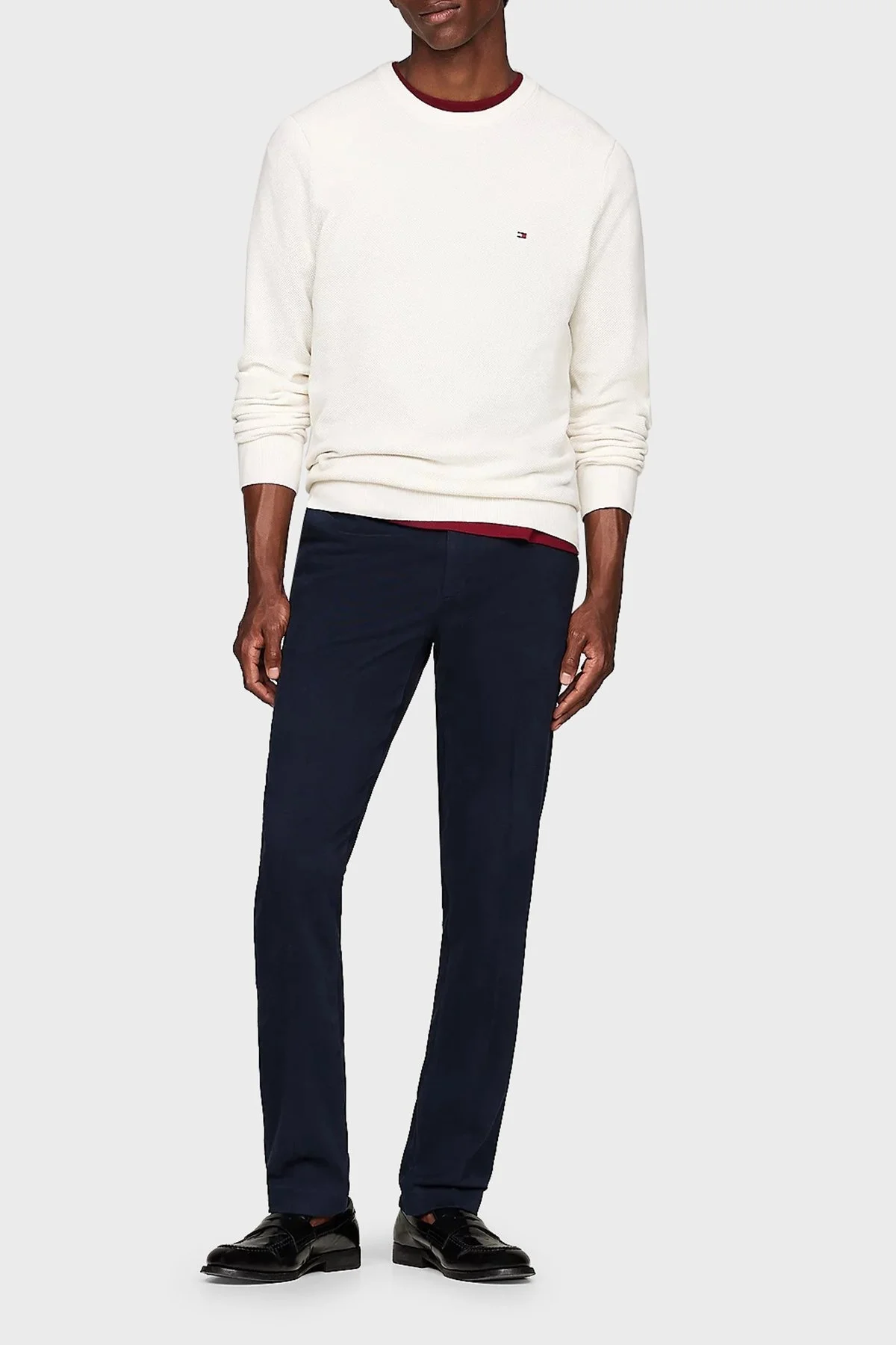 Tommy Hilfiger Pamuklu Regular Fit Bisiklet Yaka Erkek Kazak MW0MW36347 YBI BEYAZ - 3