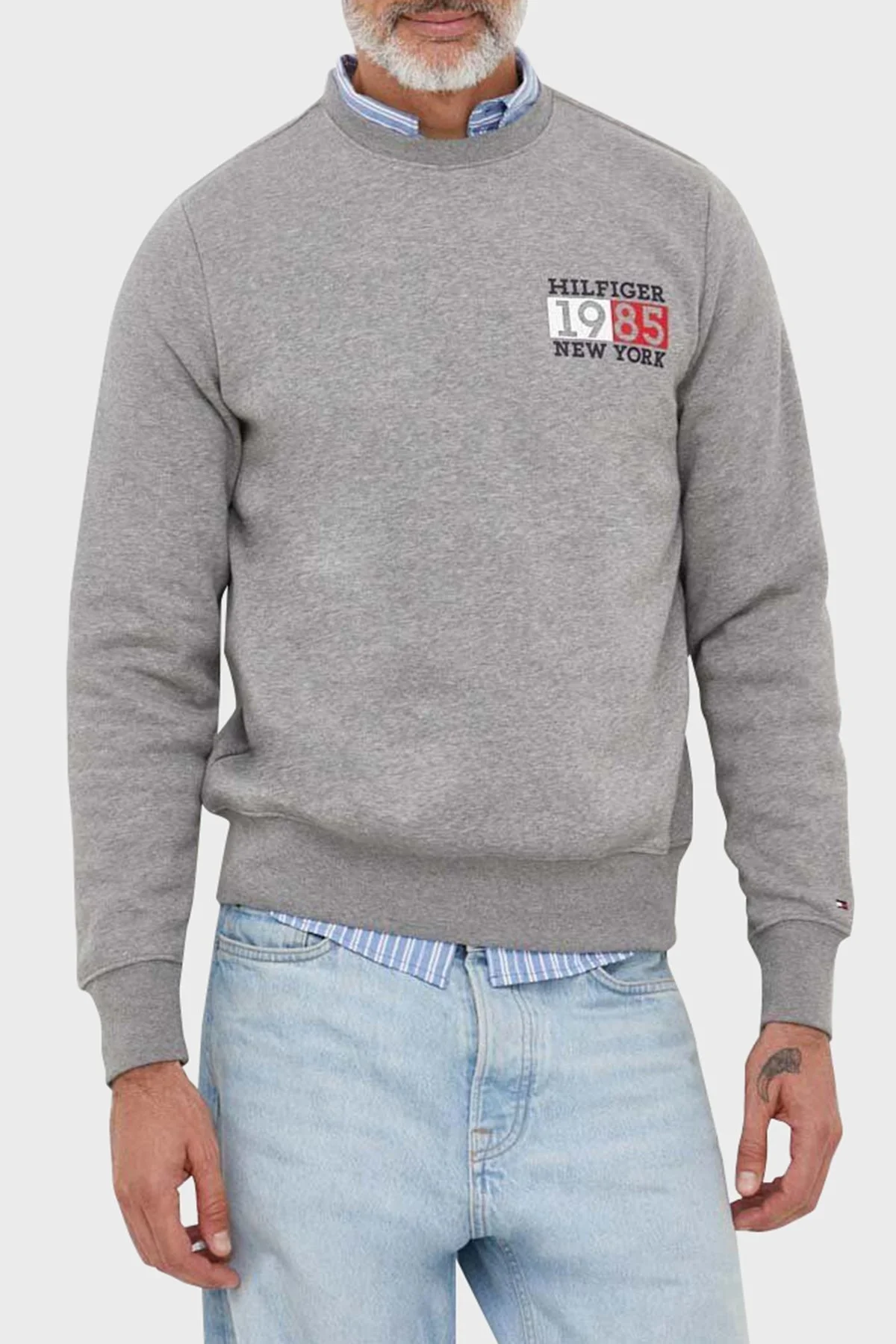 Tommy Hilfiger Pamuklu Regular Fit Bisiklet Yaka Erkek Sweat MW0MW32679 P91 GRİ - 1