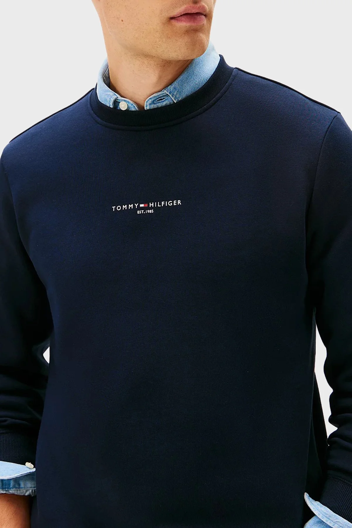 Tommy Hilfiger Pamuklu Regular Fit Bisiklet Yaka Erkek Sweat MW0MW33639 DW5 LACİVERT - 3