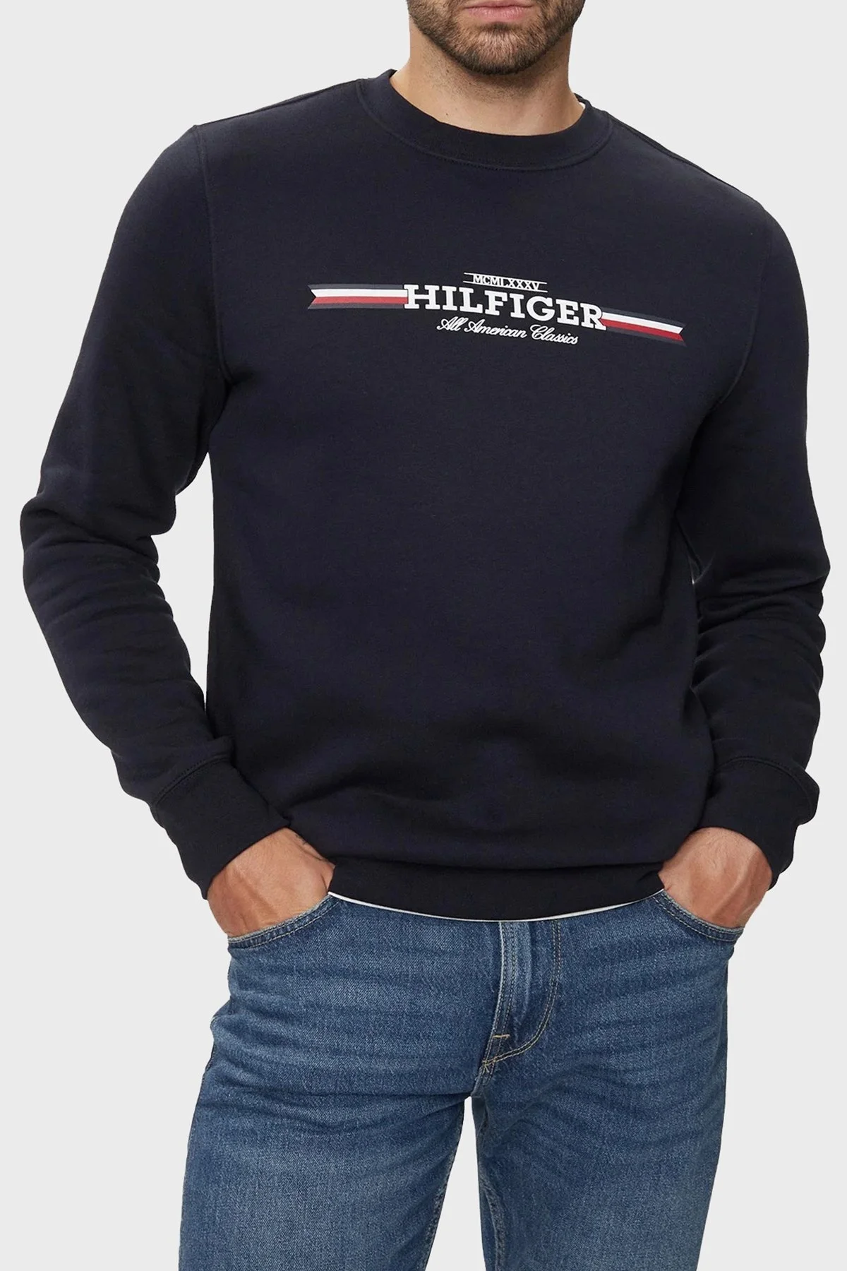 Tommy Hilfiger Pamuklu Regular Fit Bisiklet Yaka Erkek Sweat MW0MW35530 DW5 LACİVERT - 6