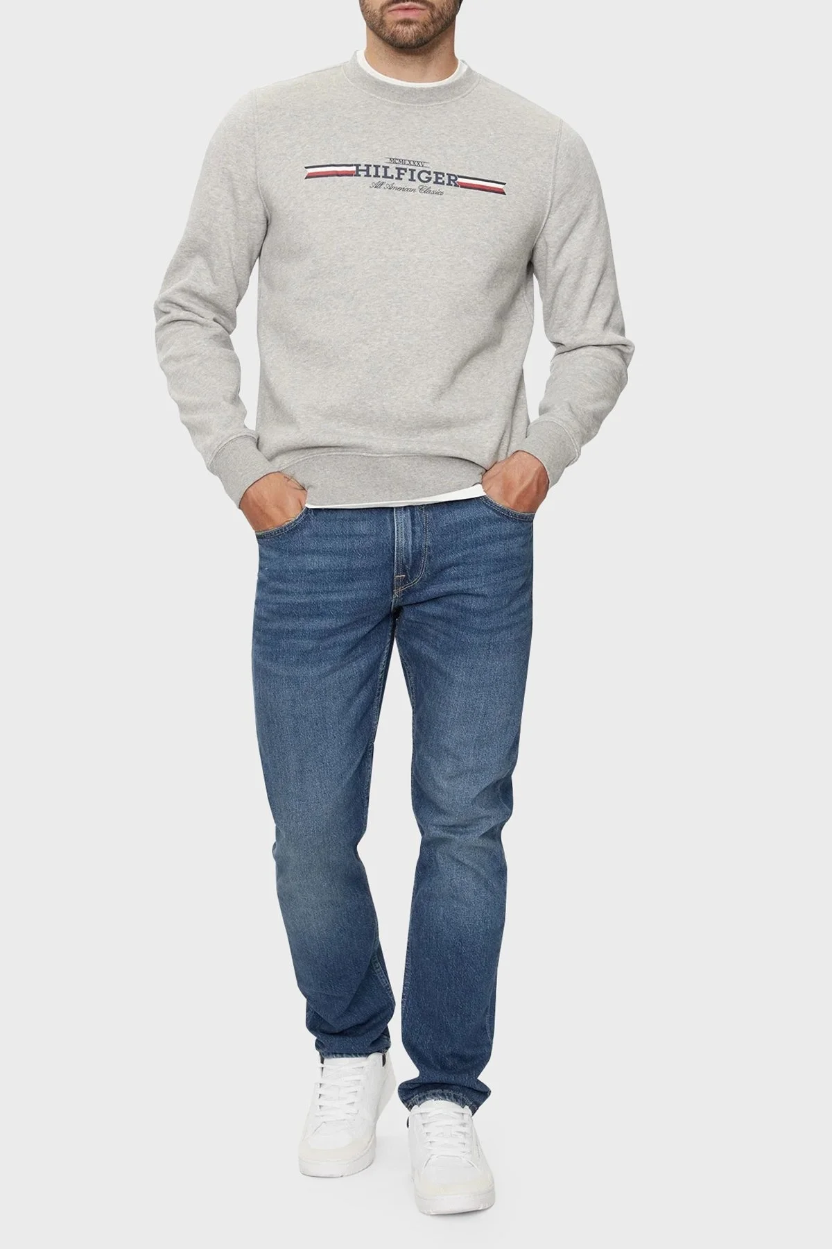 Tommy Hilfiger Pamuklu Regular Fit Bisiklet Yaka Erkek Sweat MW0MW35530 P01 GRİ - 3