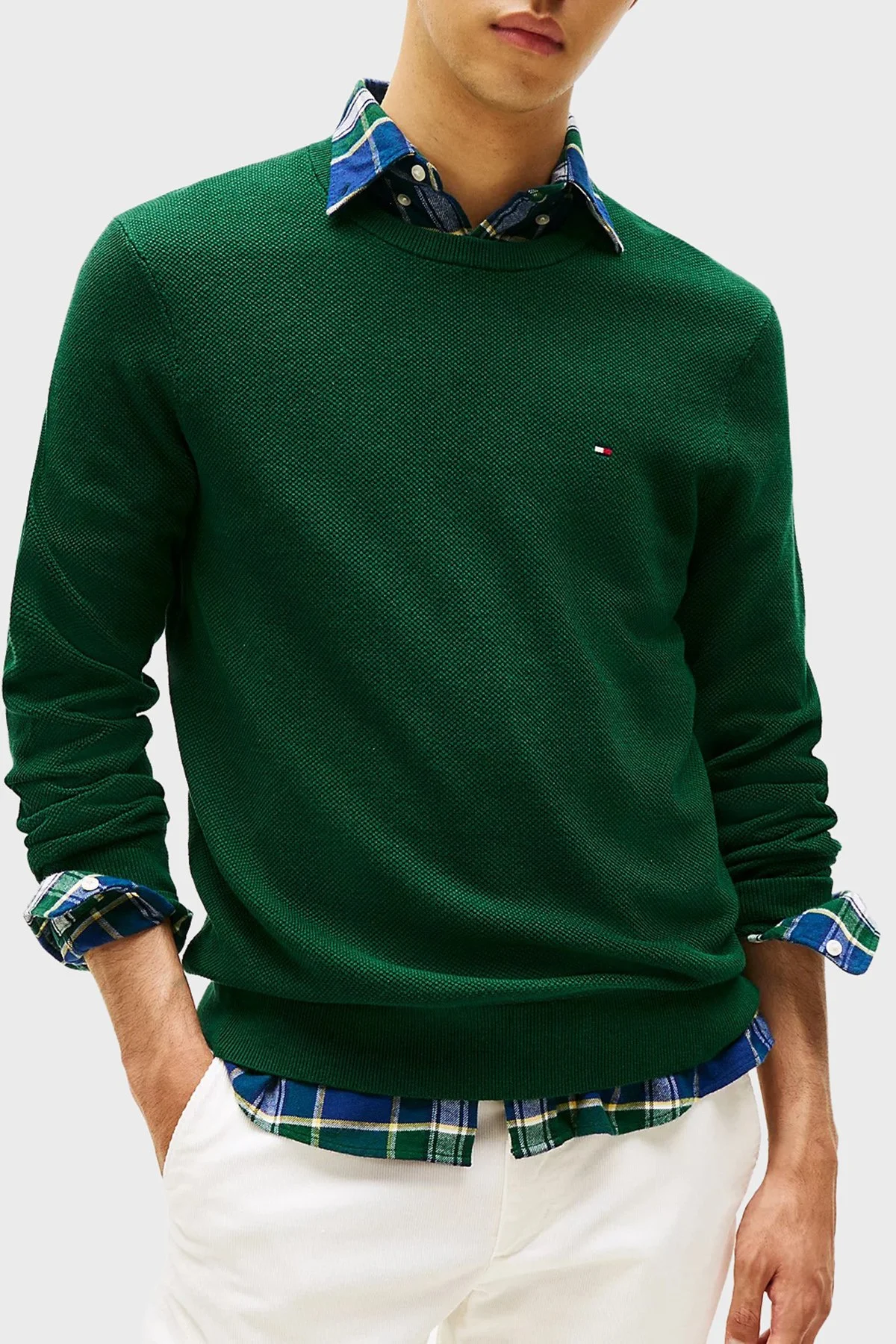 Tommy Hilfiger Pamuklu Regular Fit Bisiklet Yaka Erkek Sweat MW0MW36347 MQ8 YEŞİL - 1