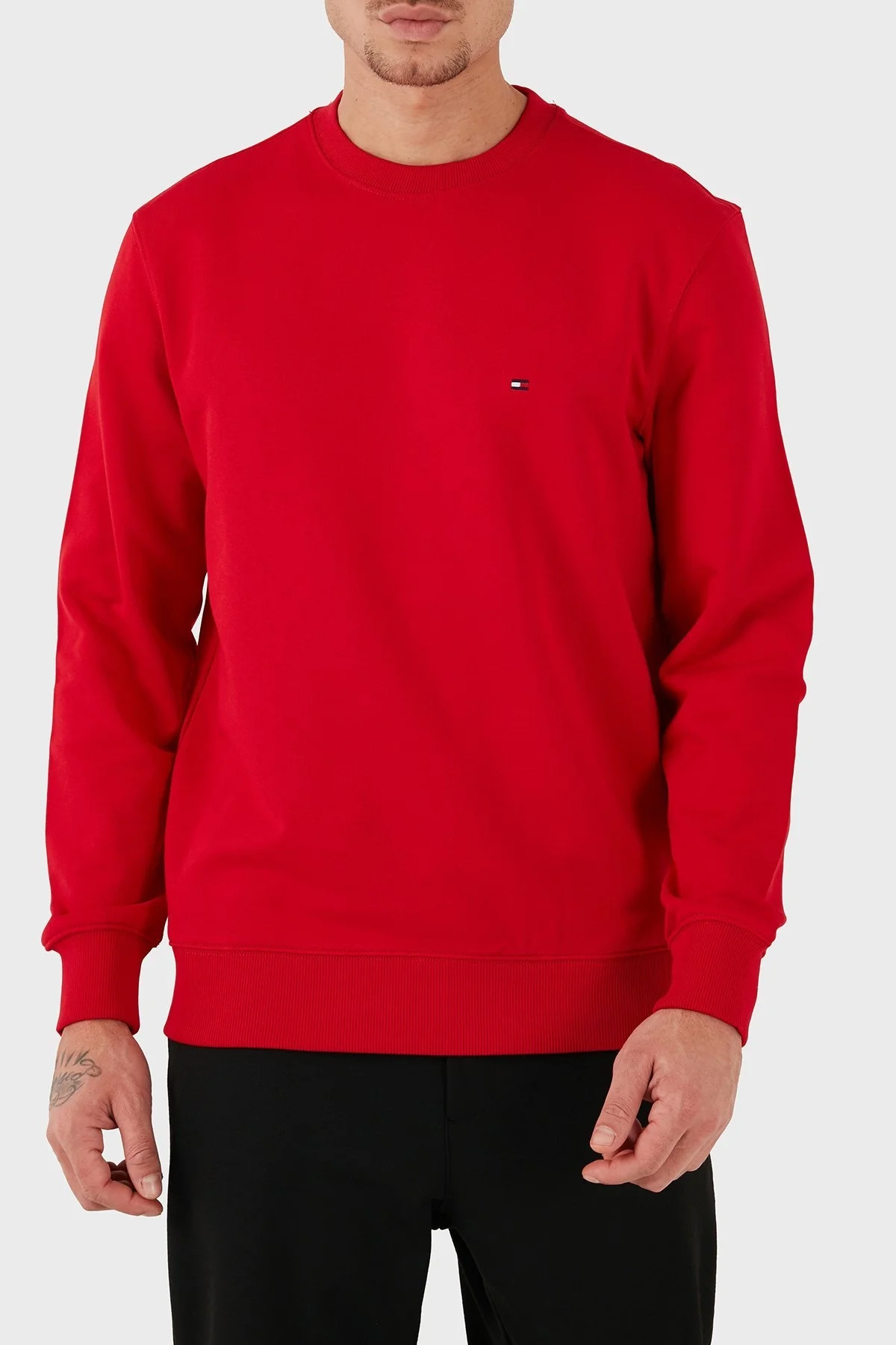 Tommy Hilfiger Pamuklu Regular Fit Bisiklet Yaka Erkek Sweat MW0MW37237 XLG KIRMIZI - 1