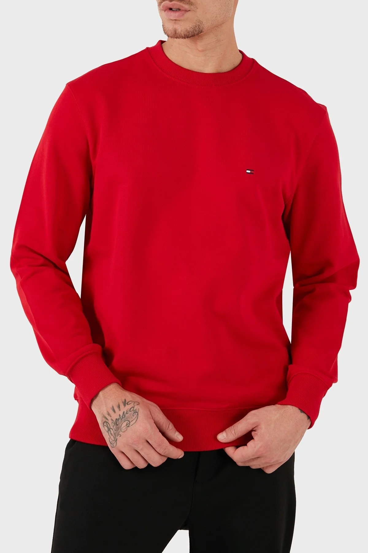 Tommy Hilfiger Pamuklu Regular Fit Bisiklet Yaka Erkek Sweat MW0MW37237 XLG KIRMIZI - 3