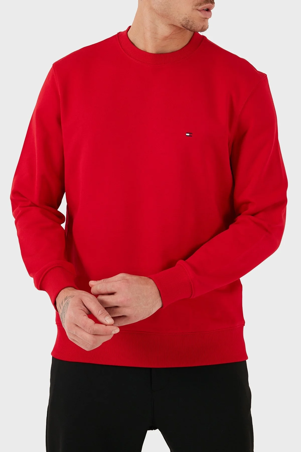 Tommy Hilfiger Pamuklu Regular Fit Bisiklet Yaka Erkek Sweat MW0MW37237 XLG KIRMIZI - 5