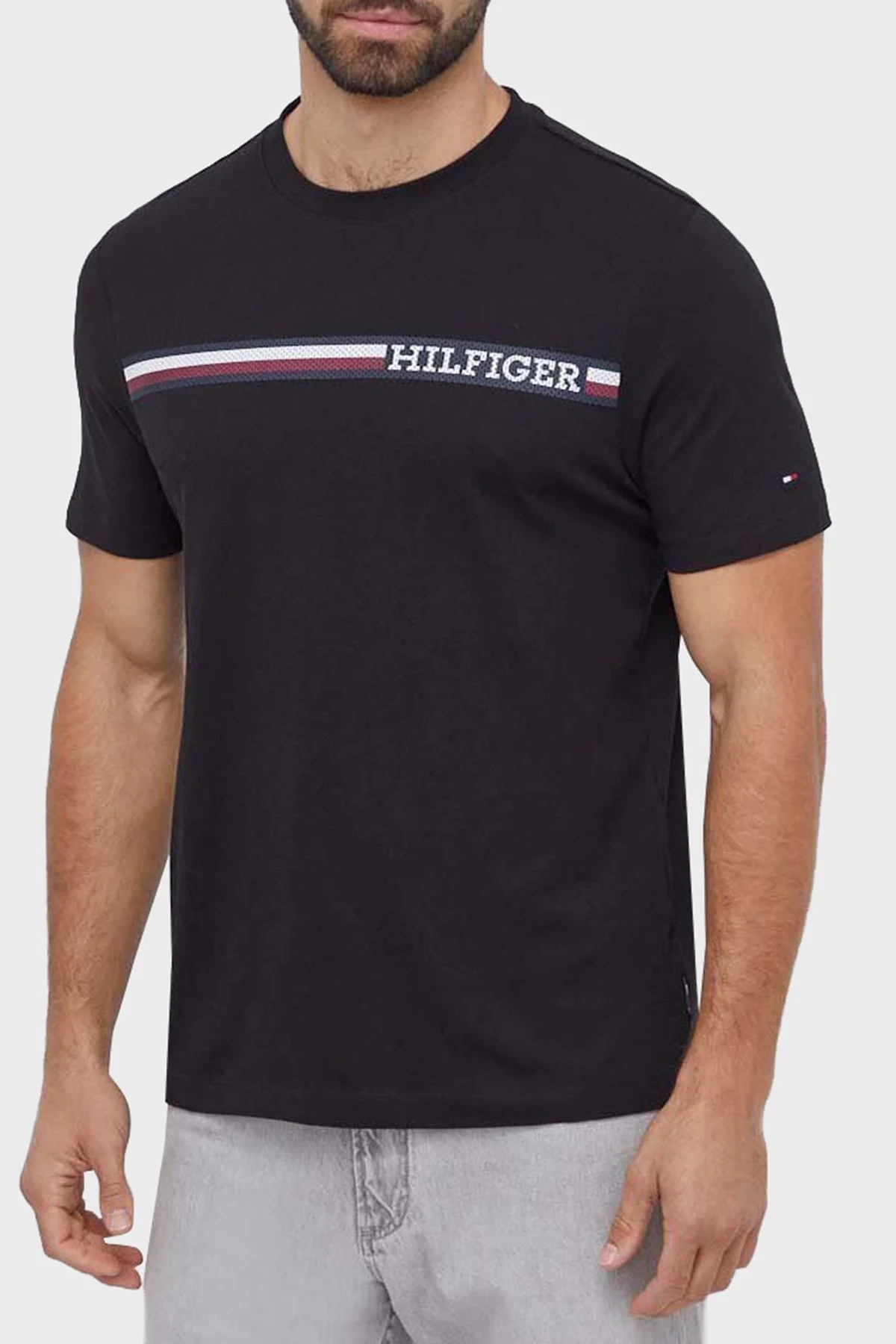 Tommy Hilfiger Pamuklu Regular Fit Bisiklet Yaka Erkek T Shirt MW0MW33688 BDS SİYAH - 1