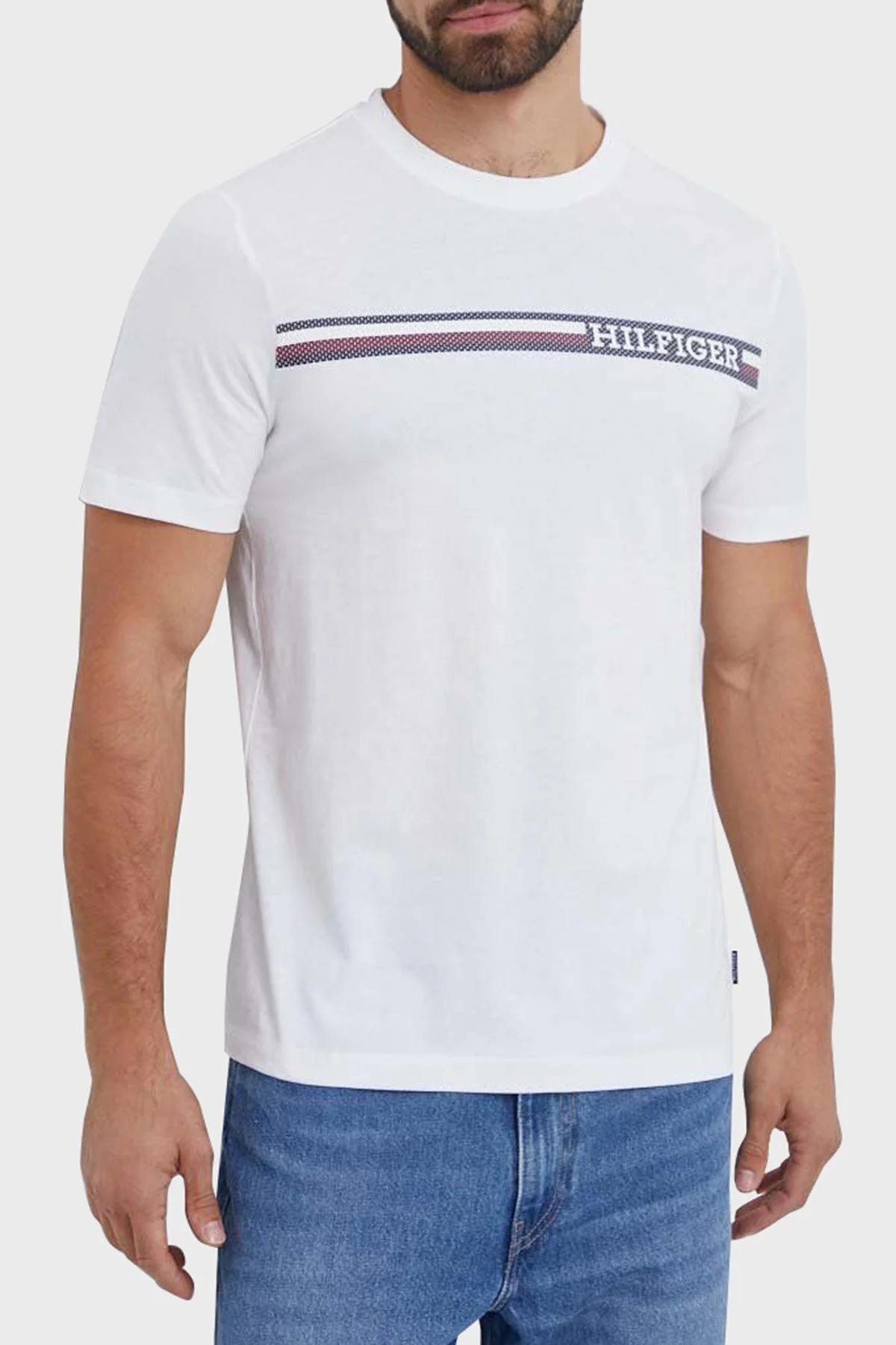 Tommy Hilfiger Pamuklu Regular Fit Bisiklet Yaka Erkek T Shirt MW0MW33688 YBR BEYAZ - 1