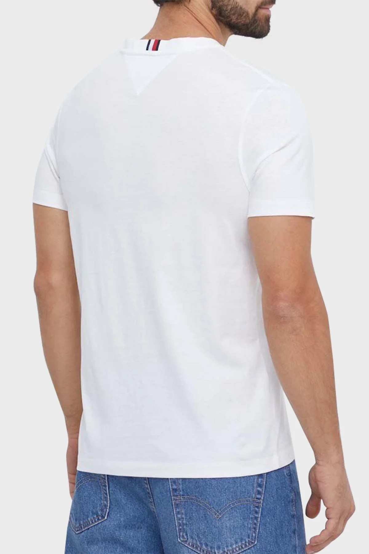 Tommy Hilfiger Pamuklu Regular Fit Bisiklet Yaka Erkek T Shirt MW0MW33688 YBR BEYAZ - 7