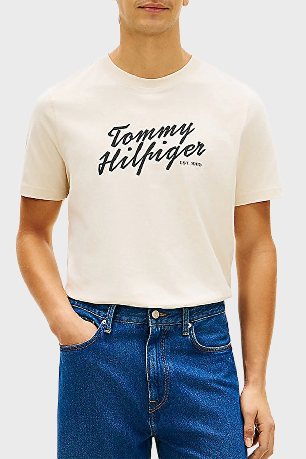 Tommy Hilfiger Pamuklu Regular Fit Bisiklet Yaka Erkek T Shirt MW0MW42385 ACJ BEJ - 1