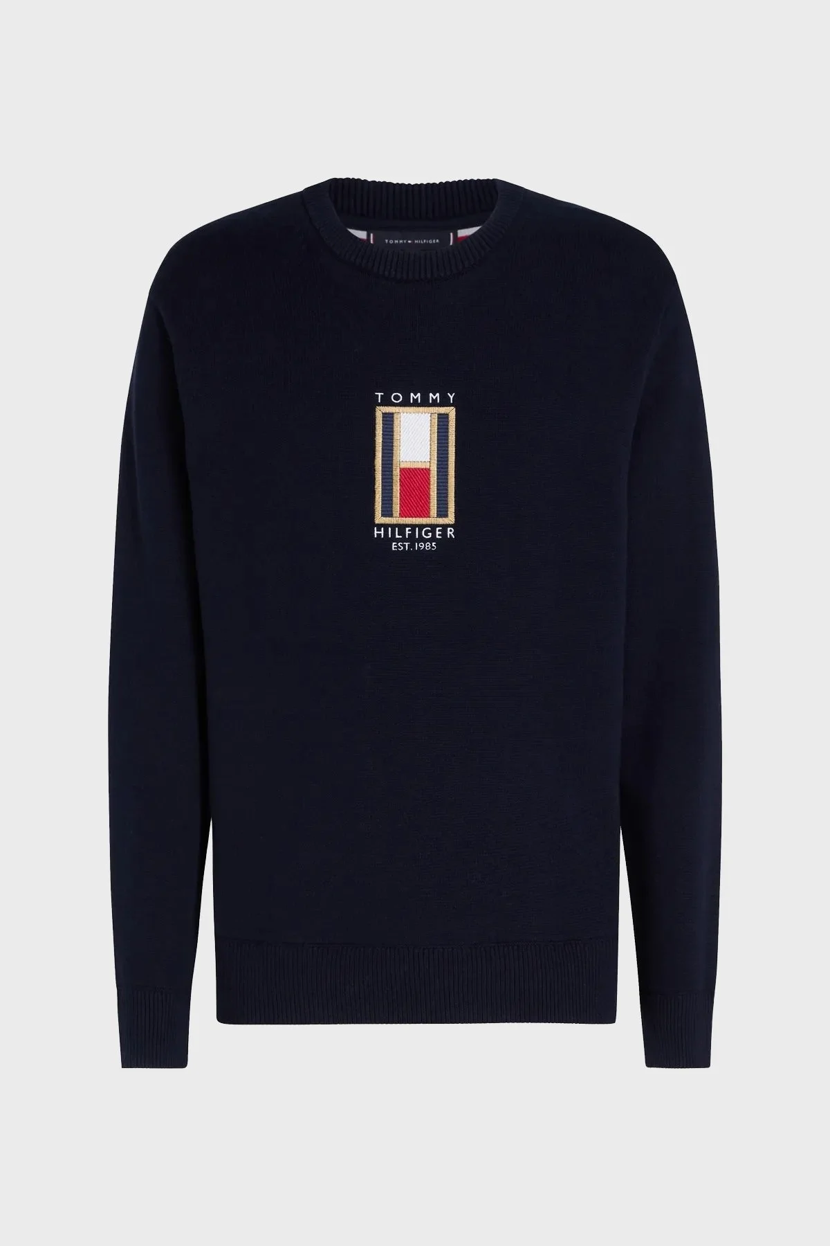 Tommy Hilfiger Pamuklu Regular Fit Bisiklet Yaka Logo İşlemeli Erkek Kazak MW0MW36529 DW5 LACİVERT - 1