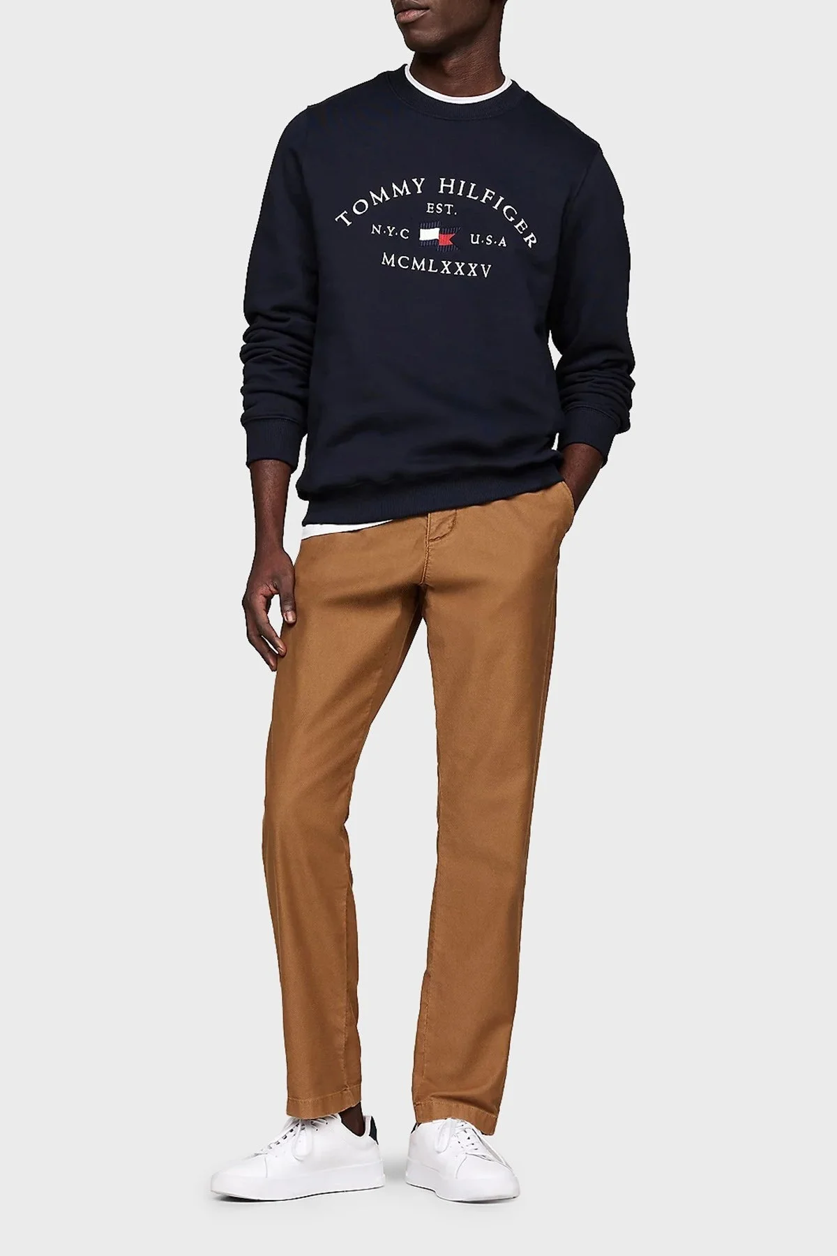 Tommy Hilfiger Pamuklu Regular Fit Bisiklet Yaka Logo Nakışlı Erkek Sweat MW0MW35526 DW5 LACİVERT - 7