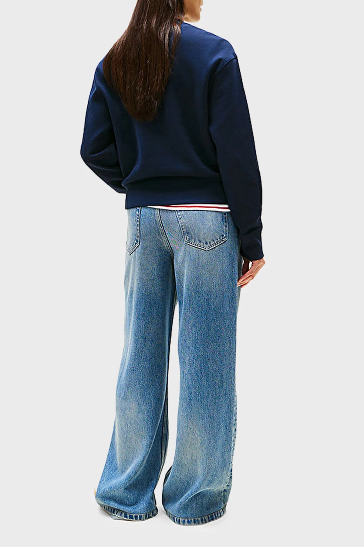 Tommy Hilfiger Pamuklu Regular Fit Bisiklet Yaka Logolu Bayan Sweat WW0WW47159 C1G LACİVERT - 8