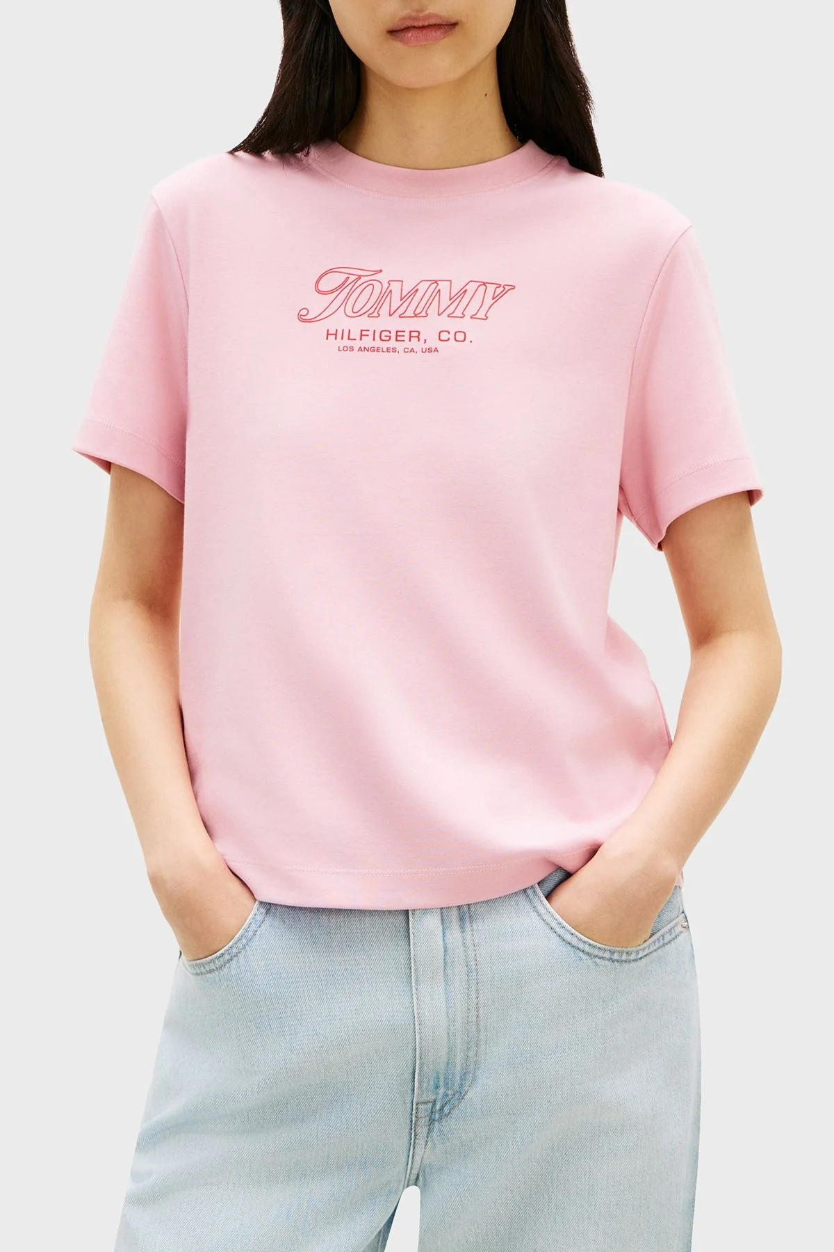 Tommy Hilfiger Pamuklu Regular Fit Bisiklet Yaka Logolu Bayan T Shirt WW0WW48707 TPG AÇIK PEMBE - 1