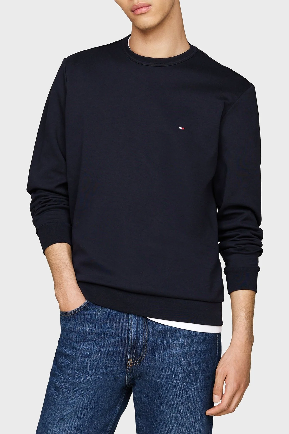 Tommy Hilfiger Pamuklu Regular Fit Bisiklet Yaka Logolu Erkek Sweat MW0MW37241 DW5 LACİVERT - 1