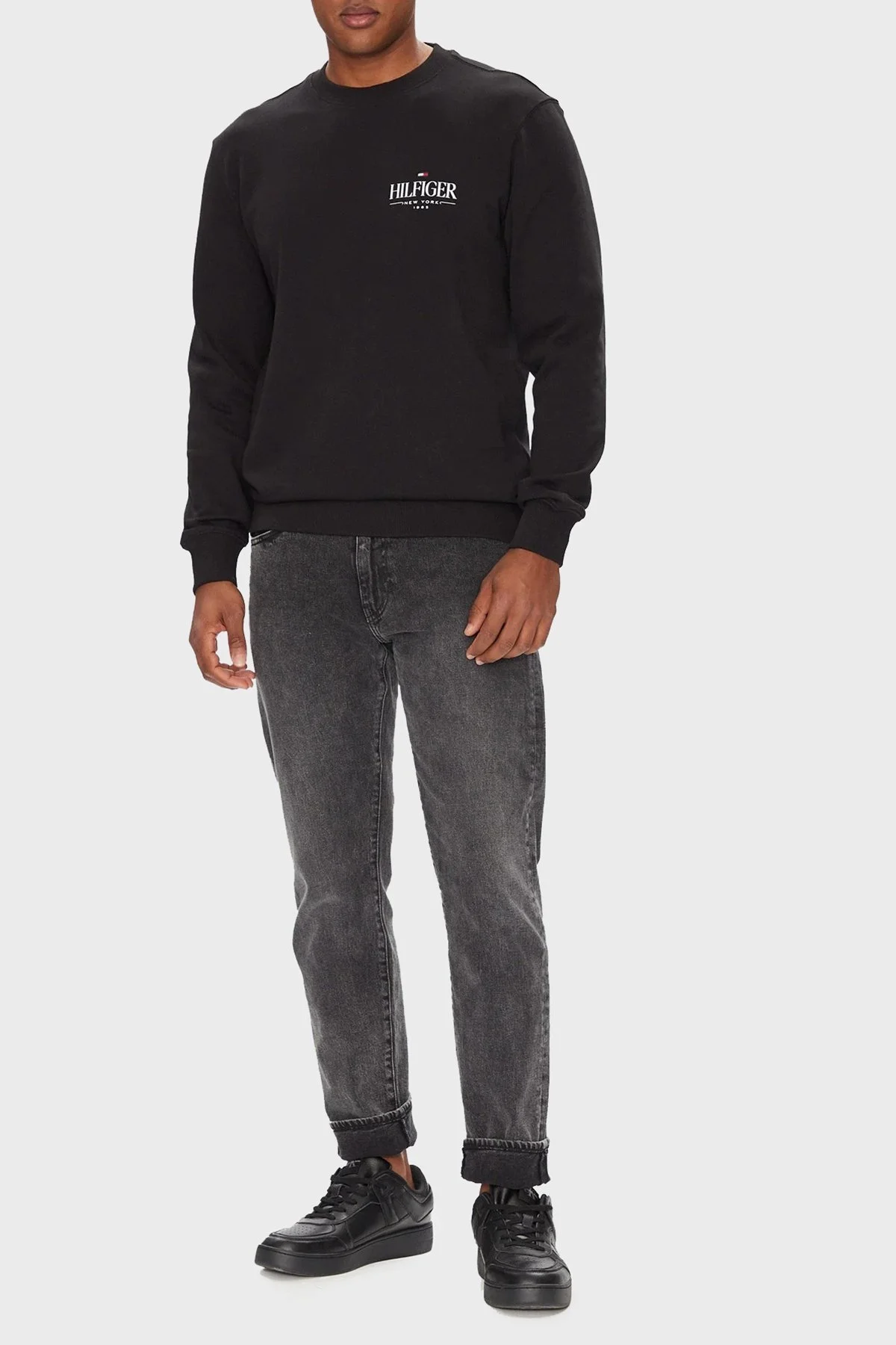 Tommy Hilfiger Pamuklu Regular Fit Bisiklet Yaka Logolu Erkek Sweat MW0MW39376 BDS SİYAH - 2