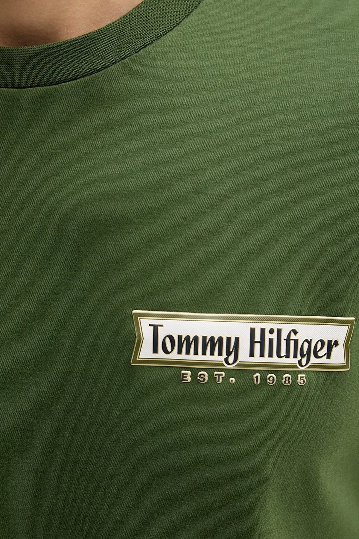 Tommy Hilfiger Pamuklu Regular Fit Bisiklet Yaka Logolu Erkek T Shirt MW0MW41463 L01 YEŞİL - 5