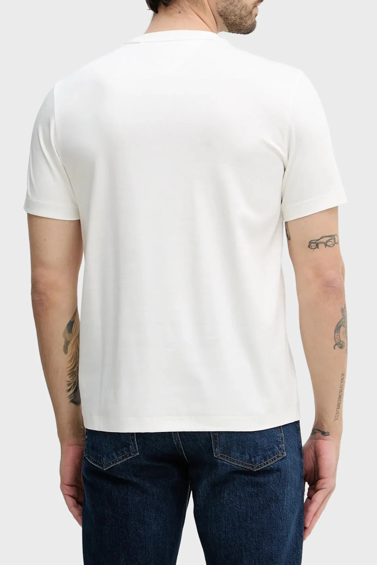 Tommy Hilfiger Pamuklu Regular Fit Bisiklet Yaka Logolu Erkek T Shirt MW0MW41463 YBL BEYAZ - 3