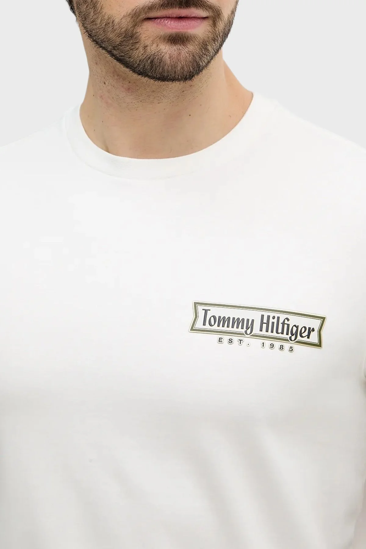 Tommy Hilfiger Pamuklu Regular Fit Bisiklet Yaka Logolu Erkek T Shirt MW0MW41463 YBL BEYAZ - 4
