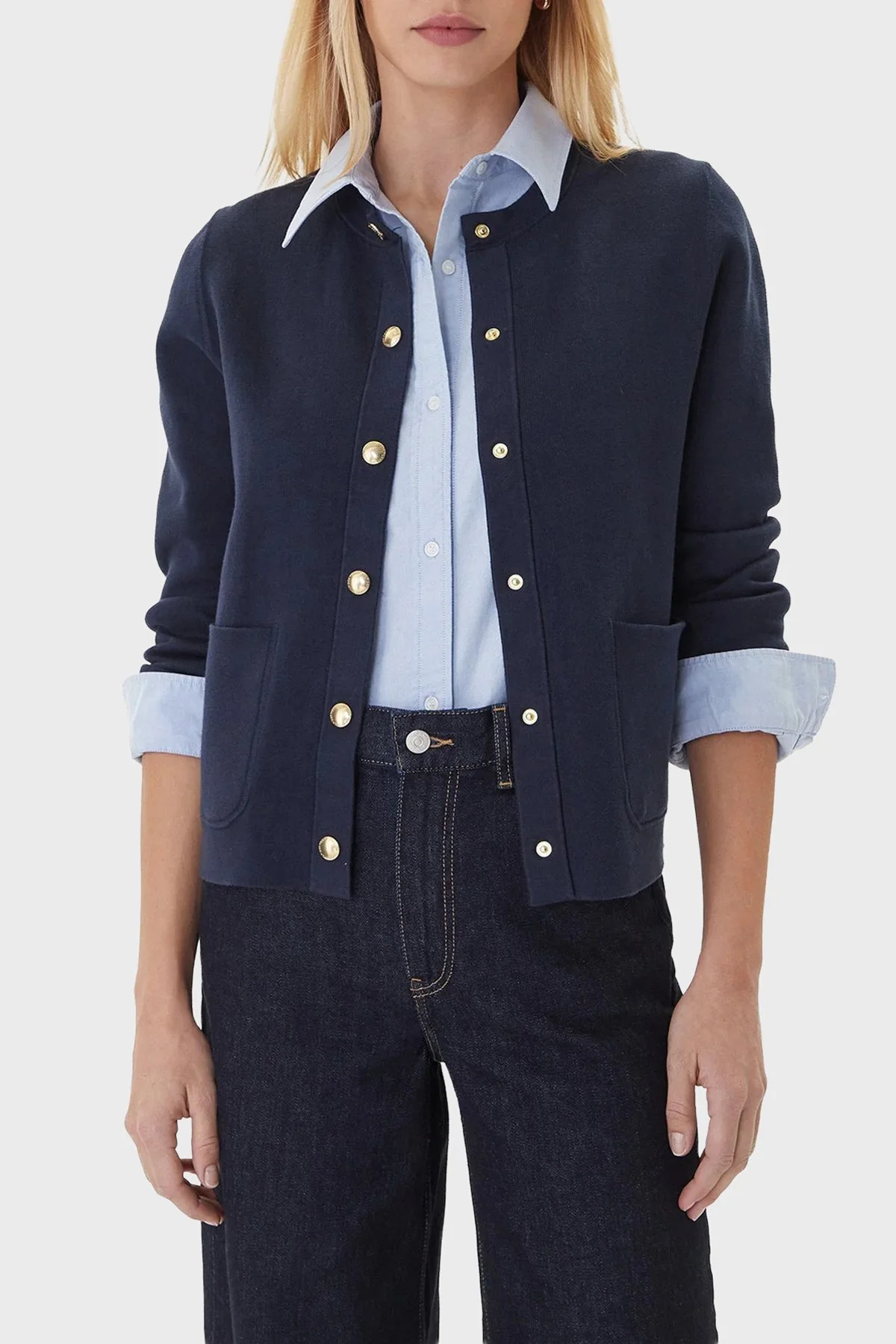 Tommy Hilfiger Pamuklu Regular Fit Çift Taraflı Düğmeli Bayan Kazak WW0WW40846 0X4 LACİVERT-BEYAZ - 1