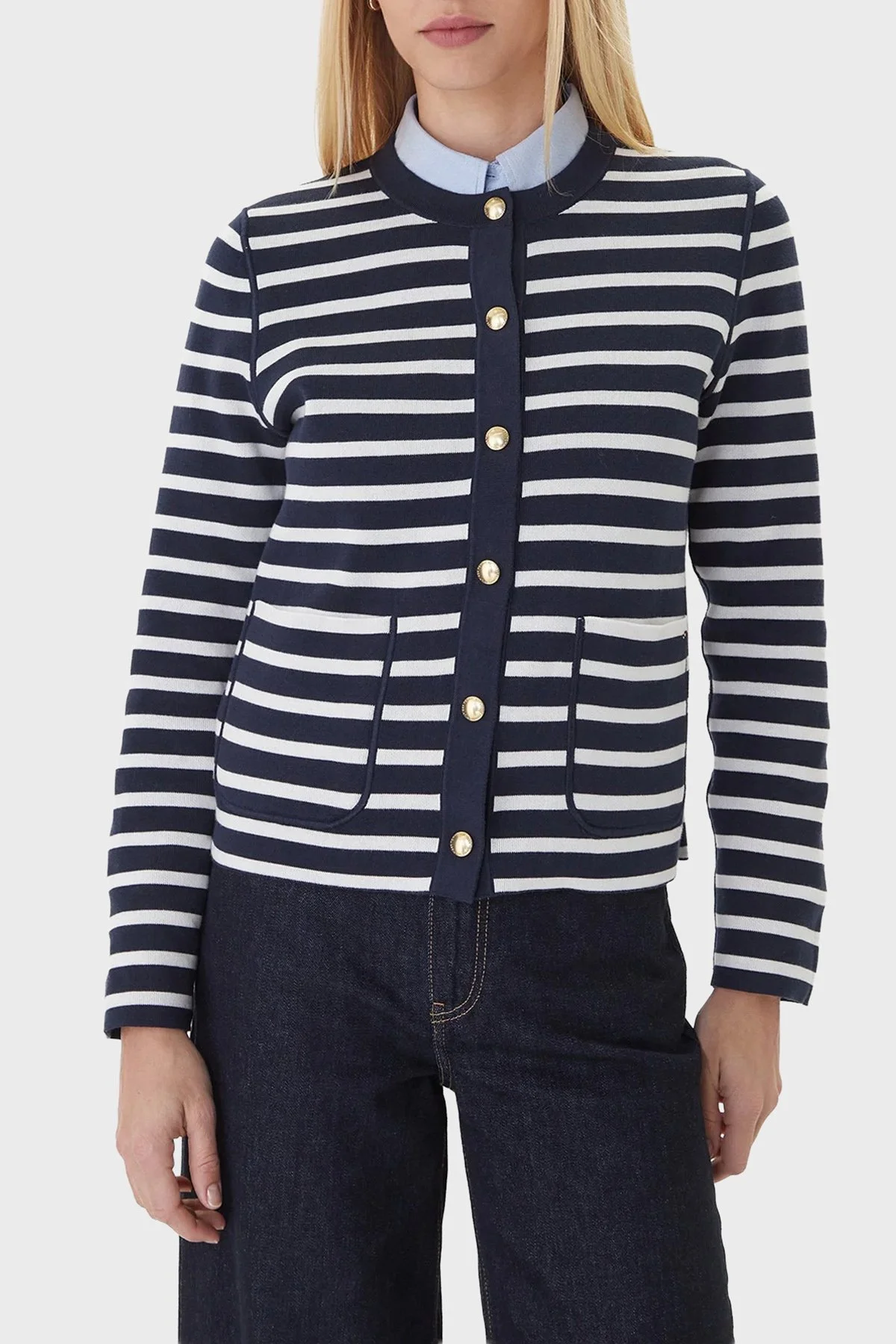 Tommy Hilfiger Pamuklu Regular Fit Çift Taraflı Düğmeli Bayan Kazak WW0WW40846 0X4 LACİVERT-BEYAZ - 4