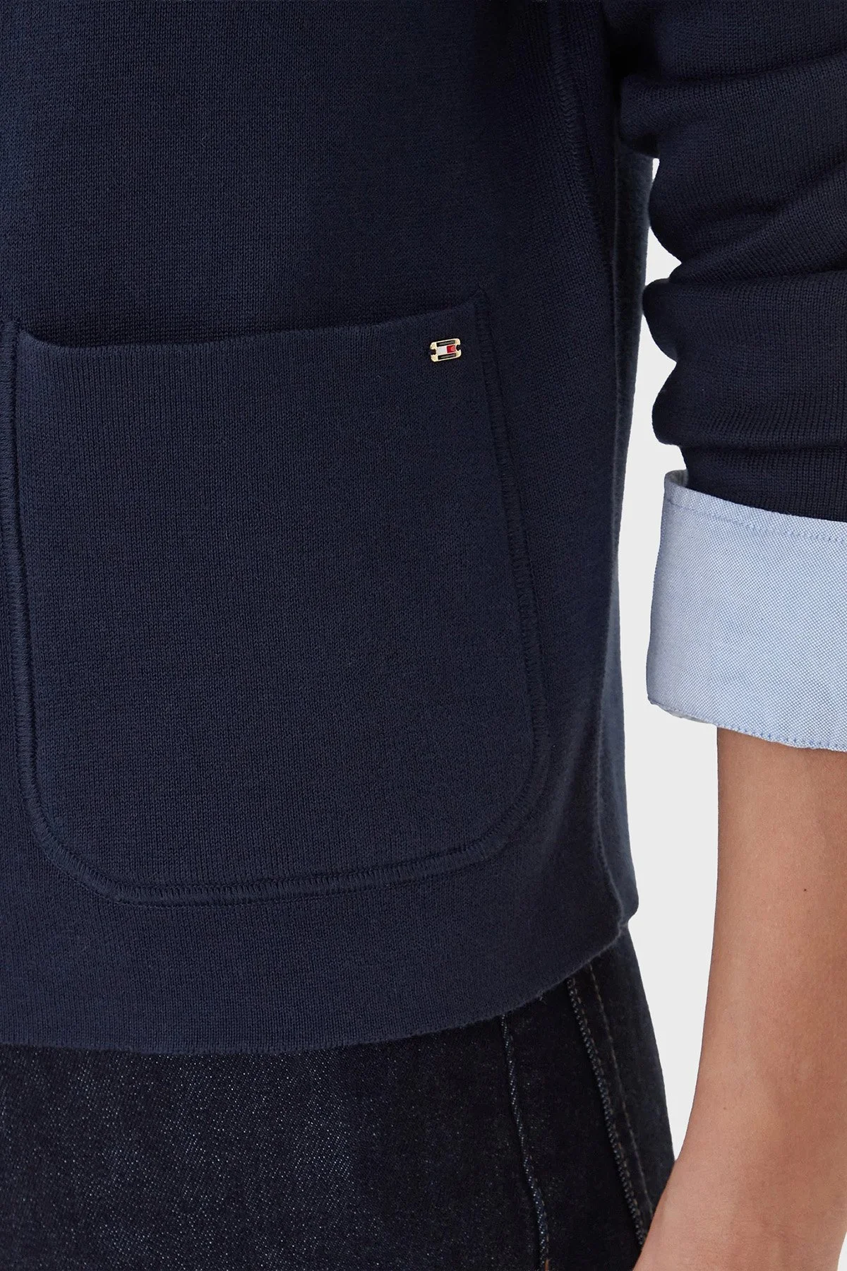 Tommy Hilfiger Pamuklu Regular Fit Çift Taraflı Düğmeli Bayan Kazak WW0WW40846 0X4 LACİVERT-BEYAZ - 7