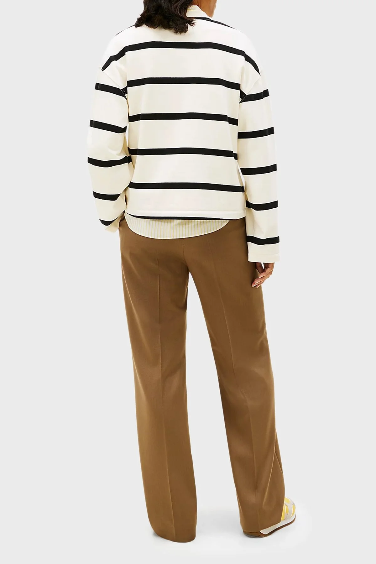 Tommy Hilfiger Pamuklu Regular Fit Çizgili Bisiklet Yaka Bayan Sweat WW0WW48431 0AB BEJ - 3