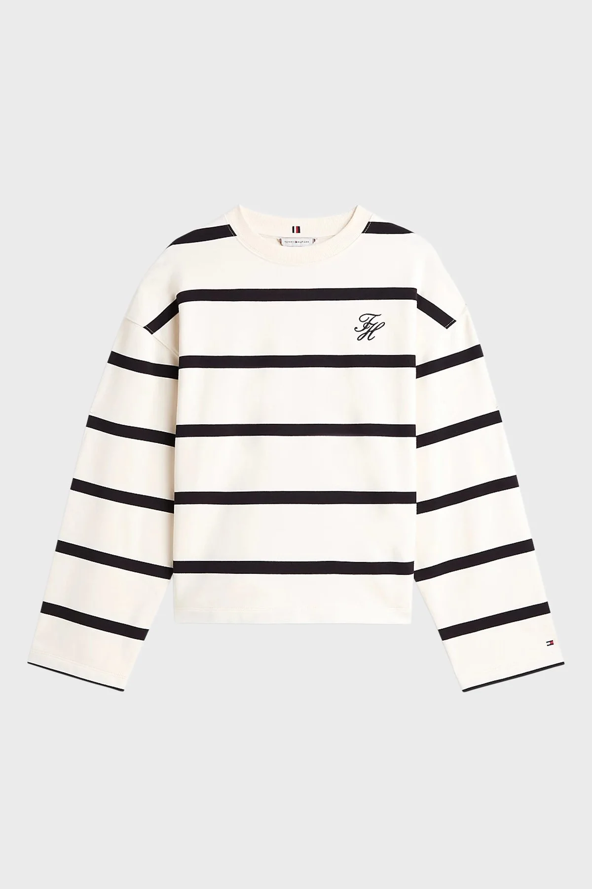 Tommy Hilfiger Pamuklu Regular Fit Çizgili Bisiklet Yaka Bayan Sweat WW0WW48431 0AB BEJ - 5