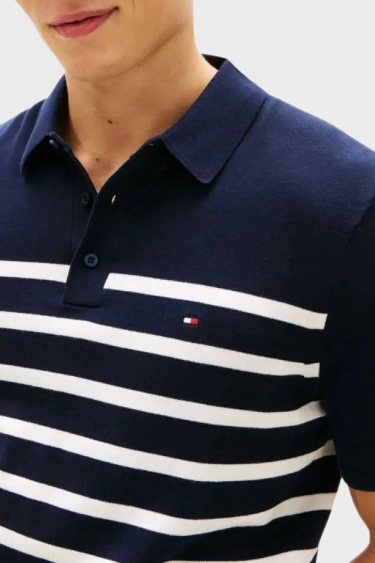 Tommy Hilfiger Pamuklu Regular Fit Çizgili Erkek Polo Yaka T Shirt MW0MW37396 0A4 LACİVERT-BEYAZ - 3