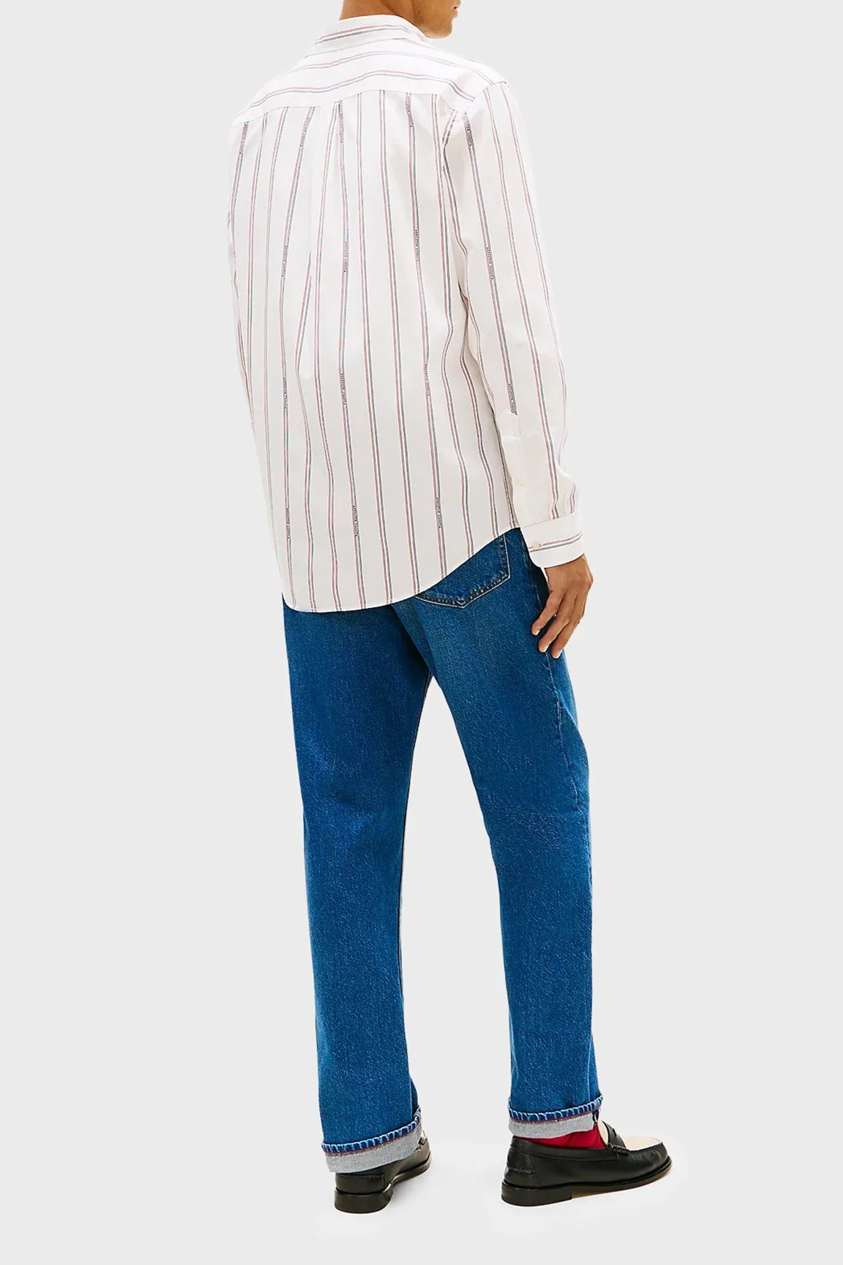 Tommy Hilfiger Pamuklu Regular Fit Çizgili Logo Detaylı Uzun Kollu Erkek Gömlek MW0MW41693 0K4 BEYAZ - 3