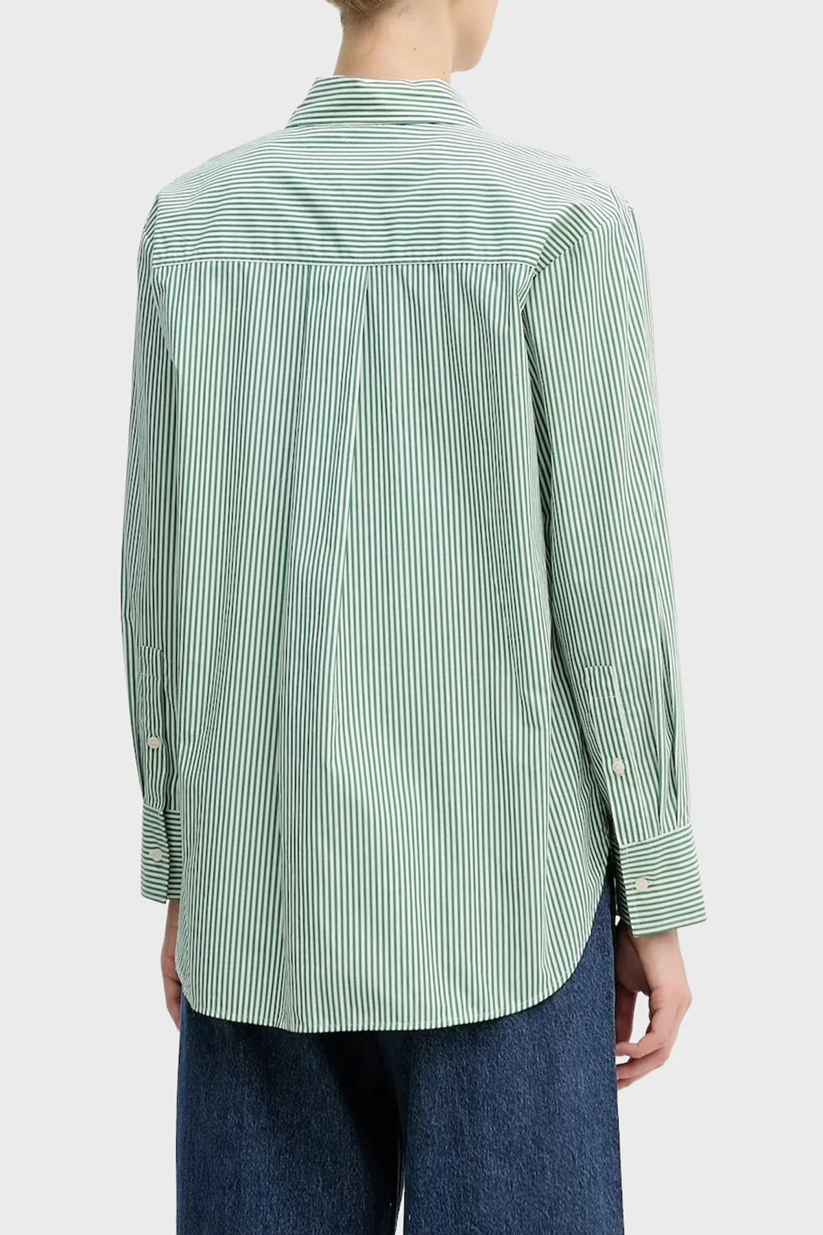 Tommy Hilfiger Pamuklu Regular Fit Çizgili Uzun Kollu Bayan Gömlek WW0WW48190 0CD YEŞİL - 3