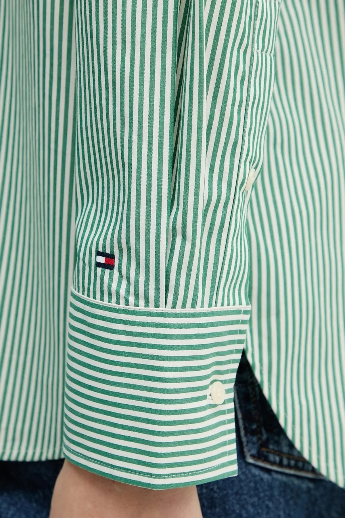 Tommy Hilfiger Pamuklu Regular Fit Çizgili Uzun Kollu Bayan Gömlek WW0WW48190 0CD YEŞİL - 5
