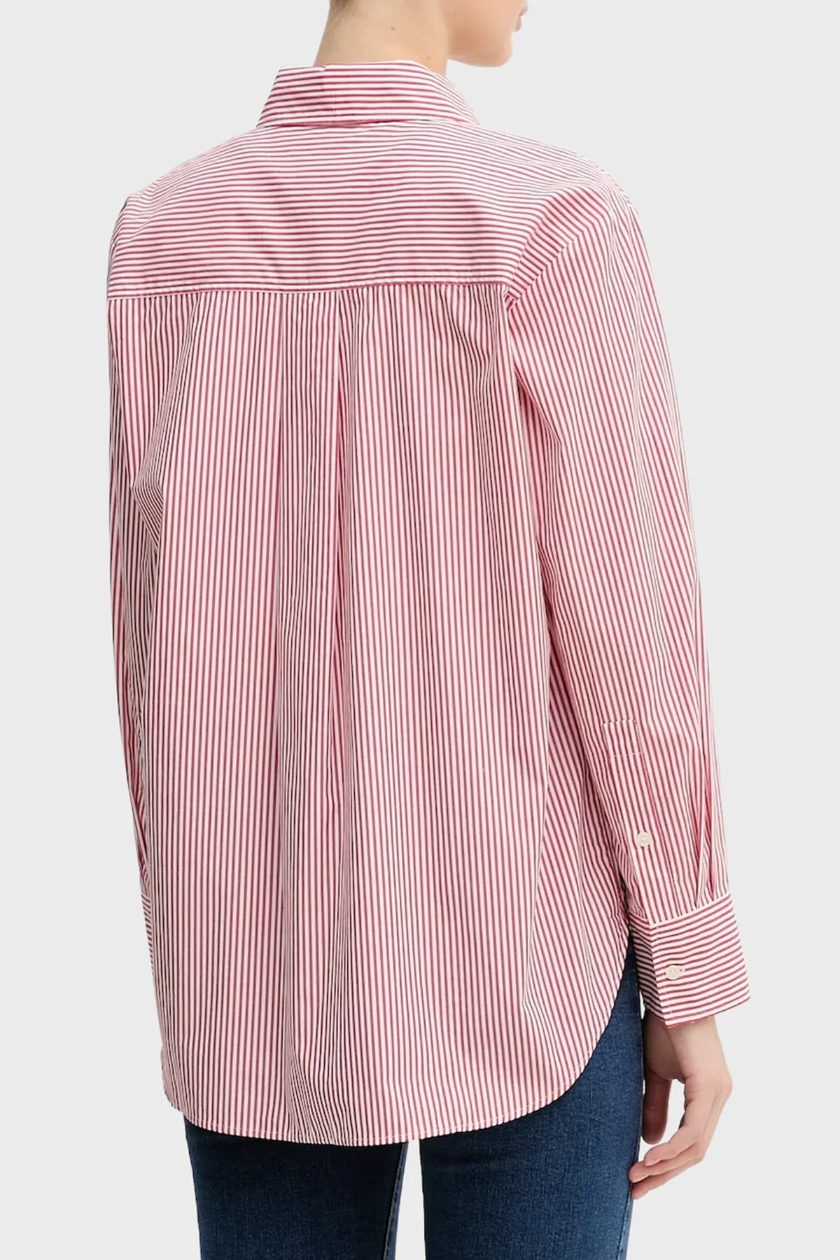 Tommy Hilfiger Pamuklu Regular Fit Çizgili Uzun Kollu Bayan Gömlek WW0WW48190 0E7 KIRMIZI - 3