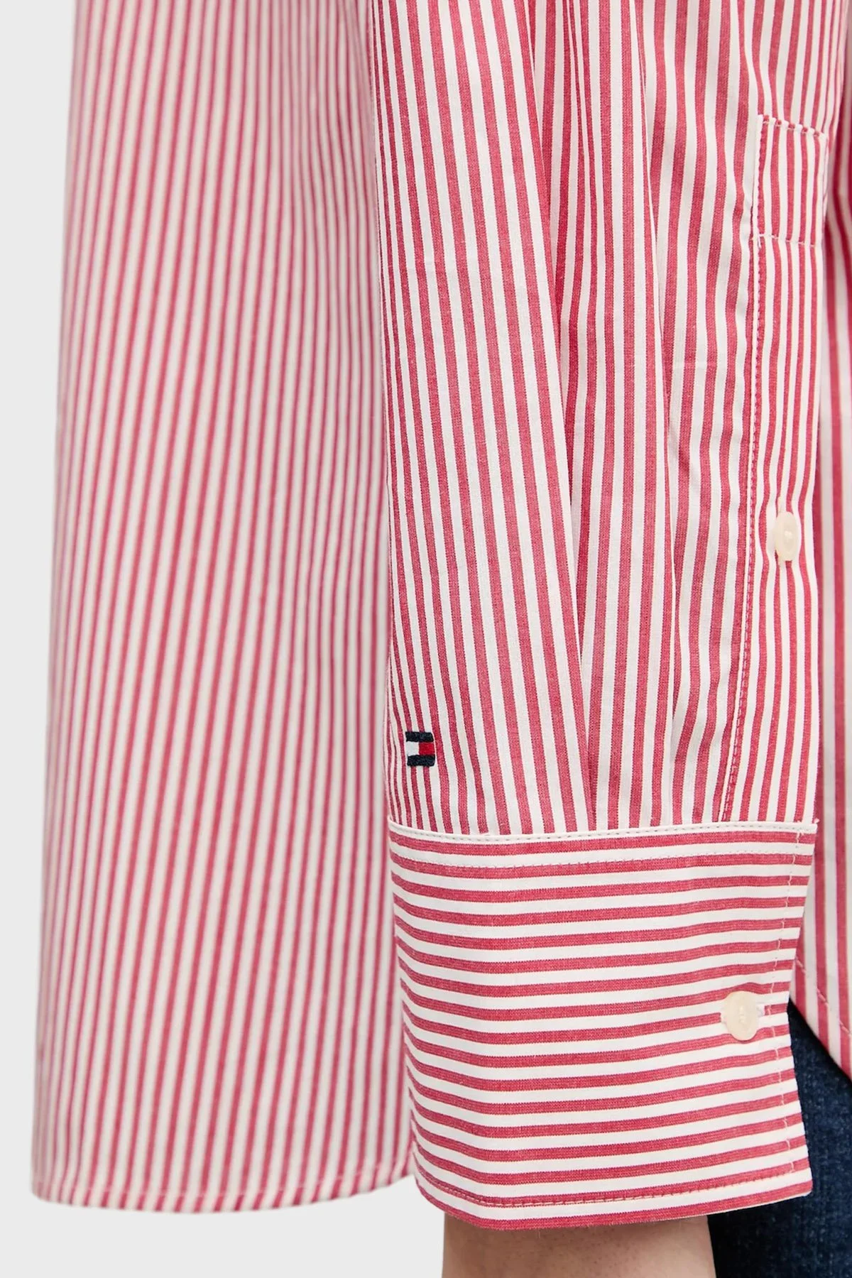 Tommy Hilfiger Pamuklu Regular Fit Çizgili Uzun Kollu Bayan Gömlek WW0WW48190 0E7 KIRMIZI - 5