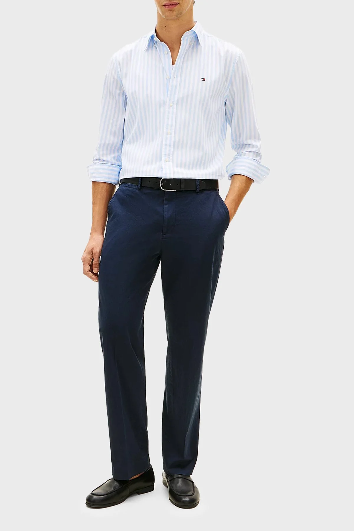 Tommy Hilfiger Pamuklu Regular Fit Çizgili Uzun Kollu Erkek Gömlek MW0MW42440 0A4 BEYAZ-MAVİ - 2