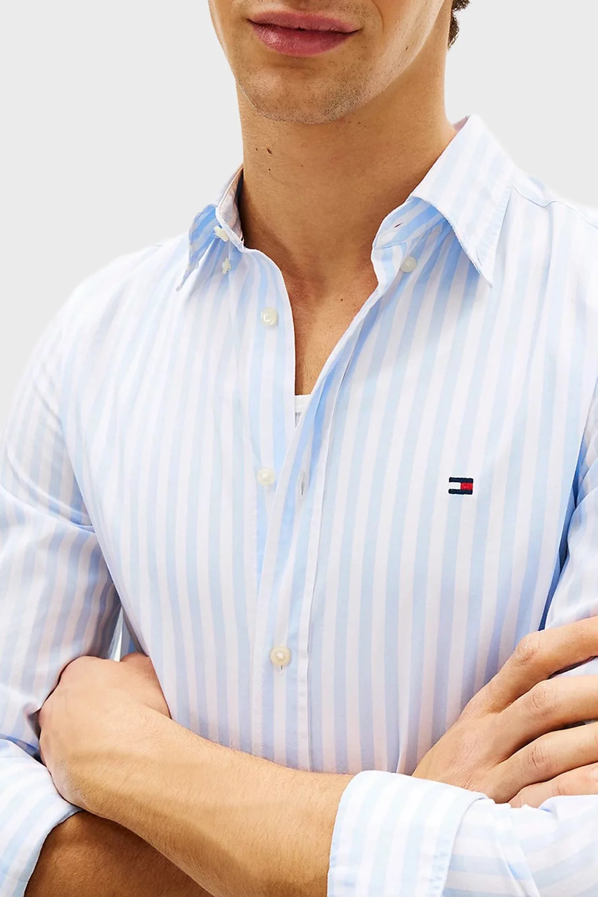 Tommy Hilfiger Pamuklu Regular Fit Çizgili Uzun Kollu Erkek Gömlek MW0MW42440 0A4 BEYAZ-MAVİ - 3