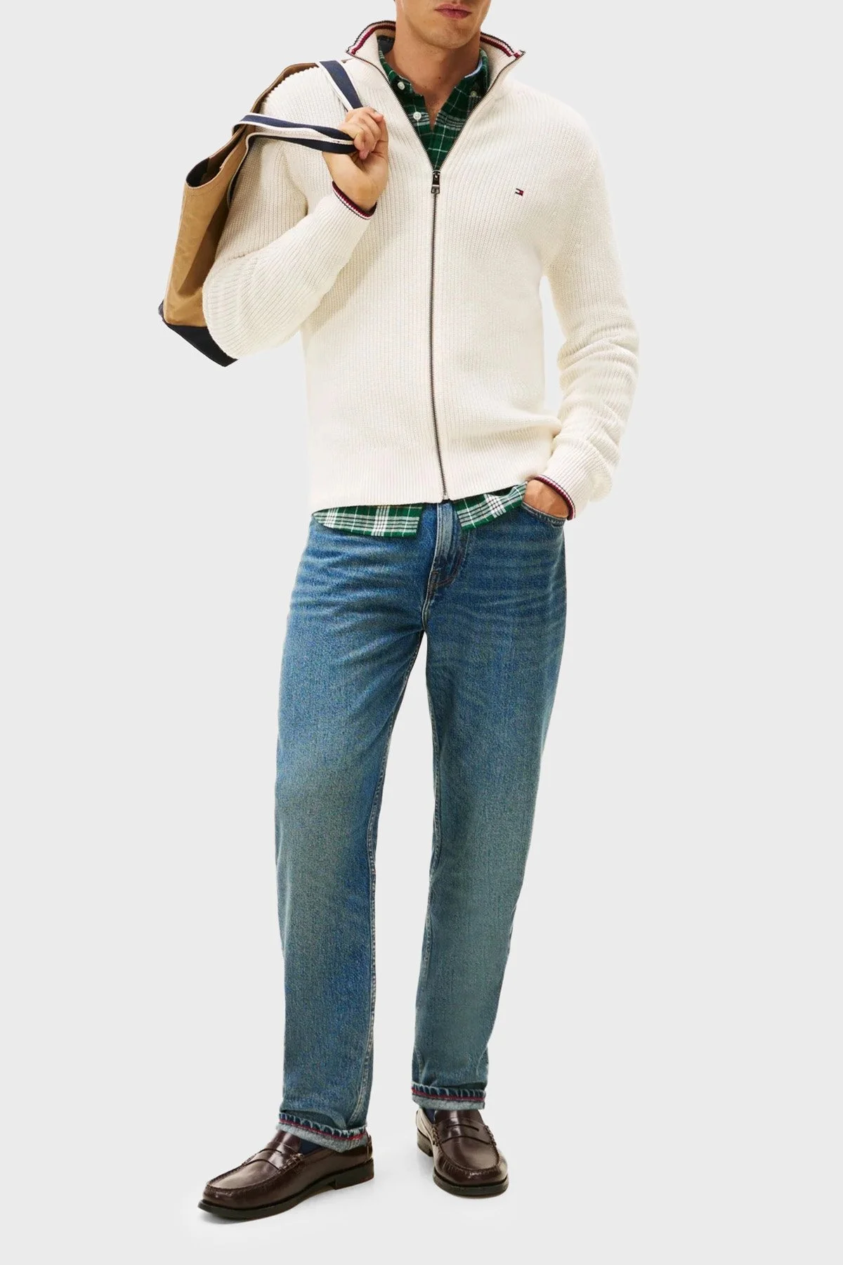 Tommy Hilfiger Pamuklu Regular Fit Dik Yaka Fermuarlı Erkek Hırka MW0MW41517 Z00 AÇIK BEJ - 6