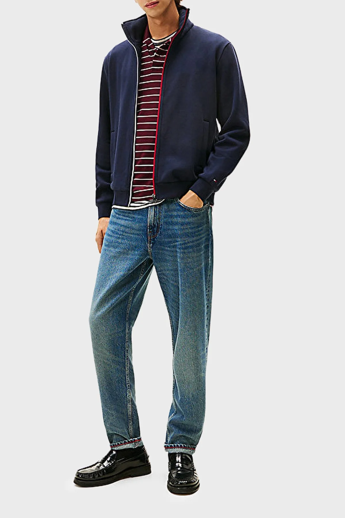 Tommy Hilfiger Pamuklu Regular Fit Dik Yaka Fermuarlı Erkek Sweat MW0MW40481 DW5 LACİVERT - 3