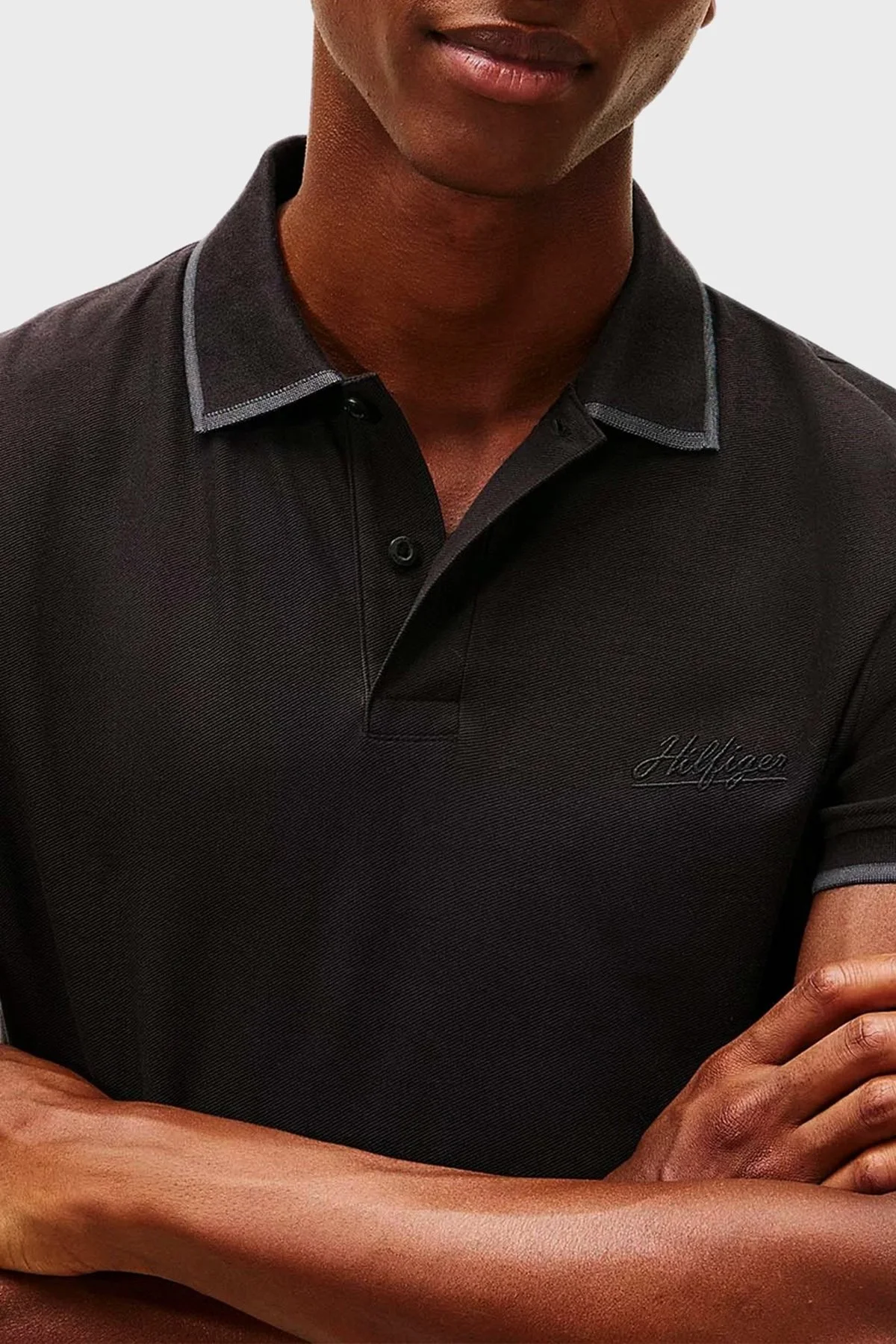 Tommy Hilfiger Pamuklu Regular Fit Düğmeli Erkek Polo Yaka T Shirt MW0MW41607 BDS SİYAH - 4