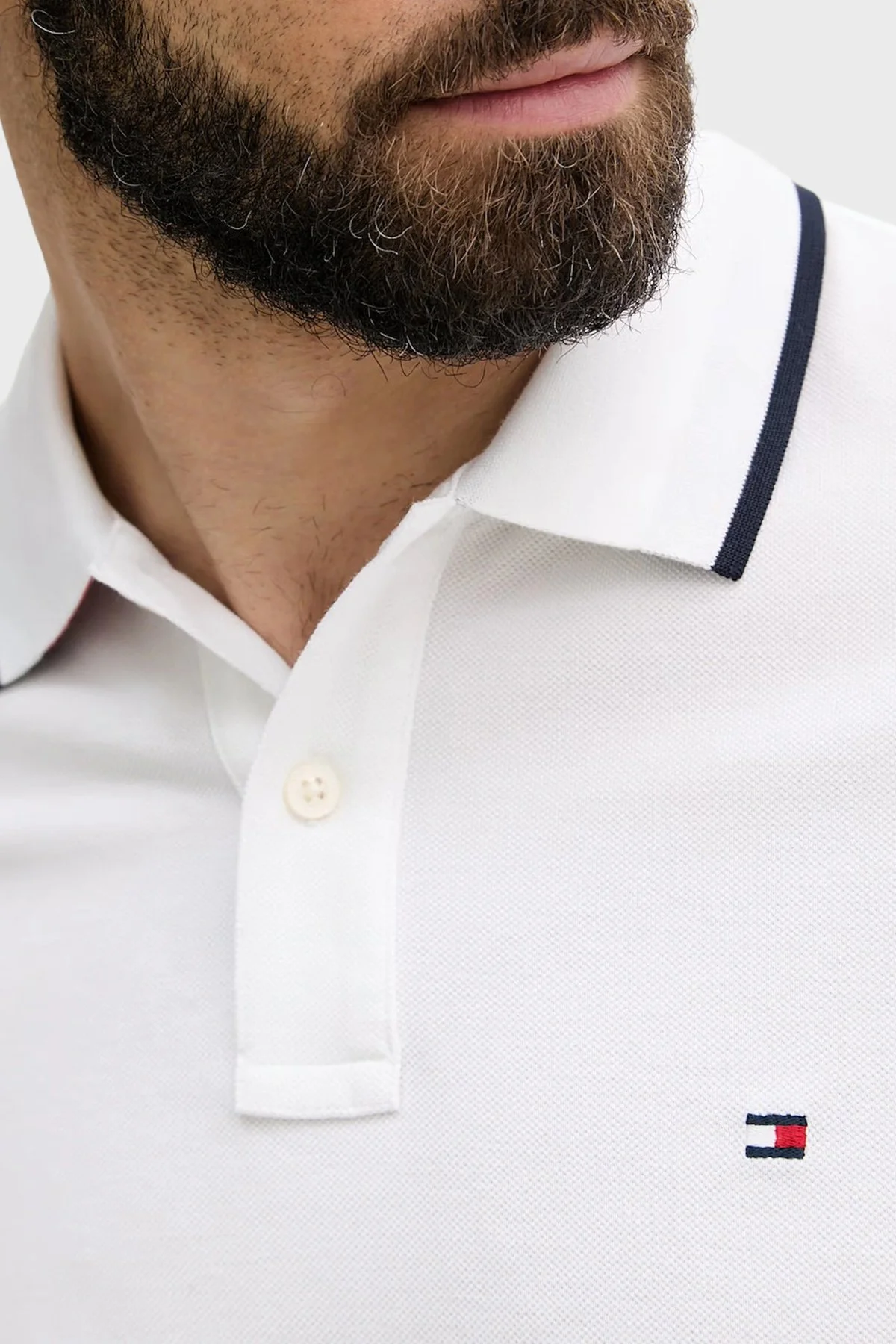 Tommy Hilfiger Pamuklu Regular Fit Düğmeli Erkek Polo Yaka T Shirt MW0MW42748 YBR BEYAZ - 5