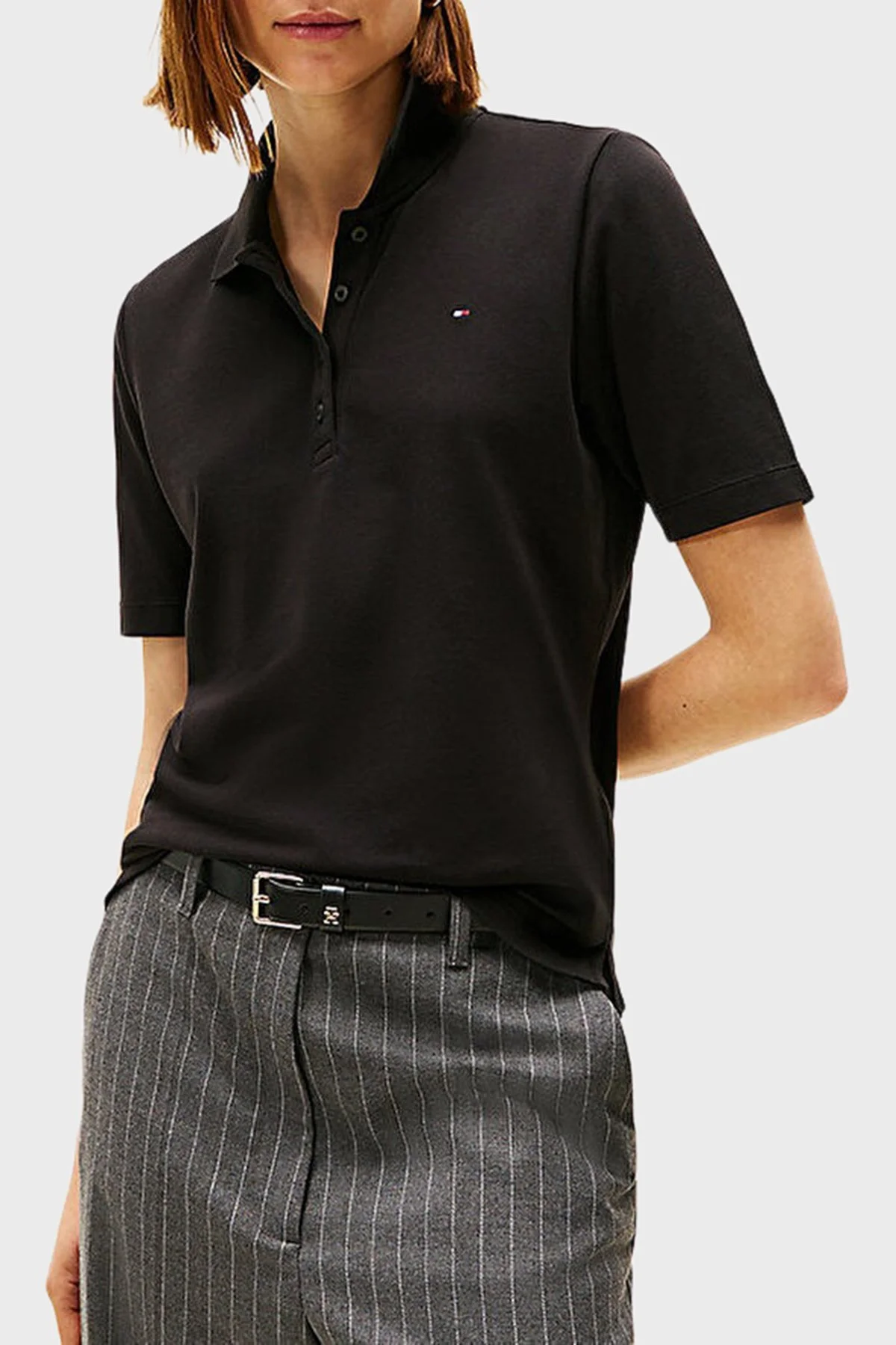 Tommy Hilfiger Pamuklu Regular Fit Düğmeli Kadın Polo Yaka T Shirt WW0WW43224 BDS SİYAH - 1