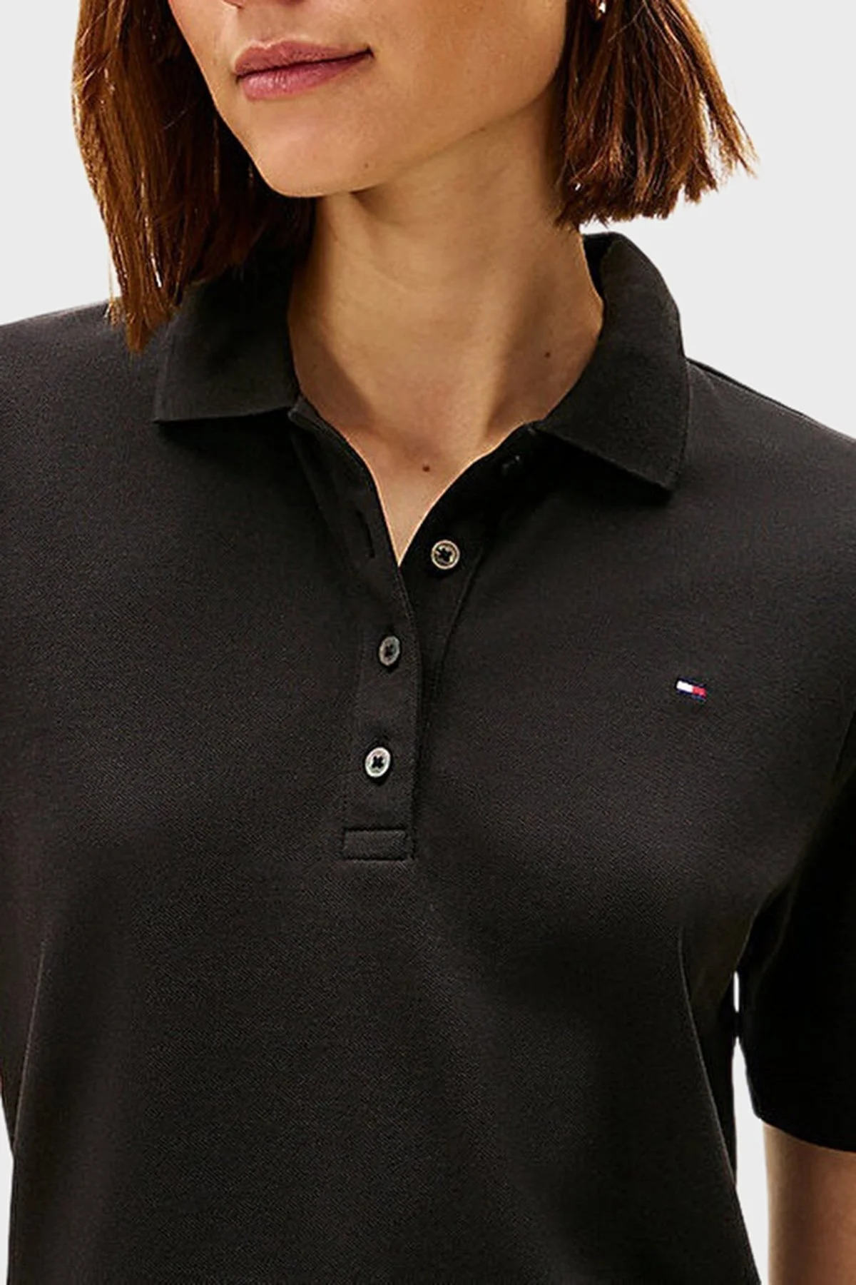 Tommy Hilfiger Pamuklu Regular Fit Düğmeli Kadın Polo Yaka T Shirt WW0WW43224 BDS SİYAH - 4