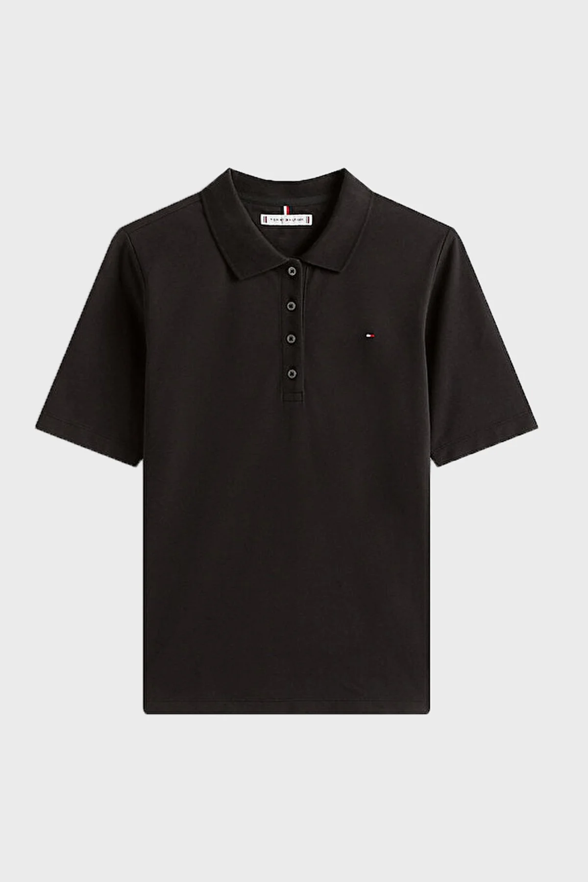 Tommy Hilfiger Pamuklu Regular Fit Düğmeli Kadın Polo Yaka T Shirt WW0WW43224 BDS SİYAH - 5