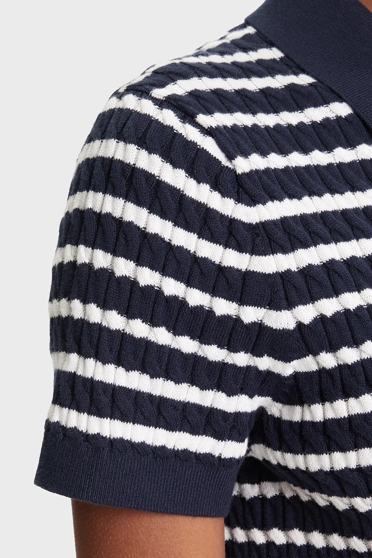 Tommy Hilfiger Pamuklu Regular Fit Düğmeli Polo Yaka Çizgili Kısa Kollu Bayan Kazak WW0WW41474 0BB LACİVERT - 4