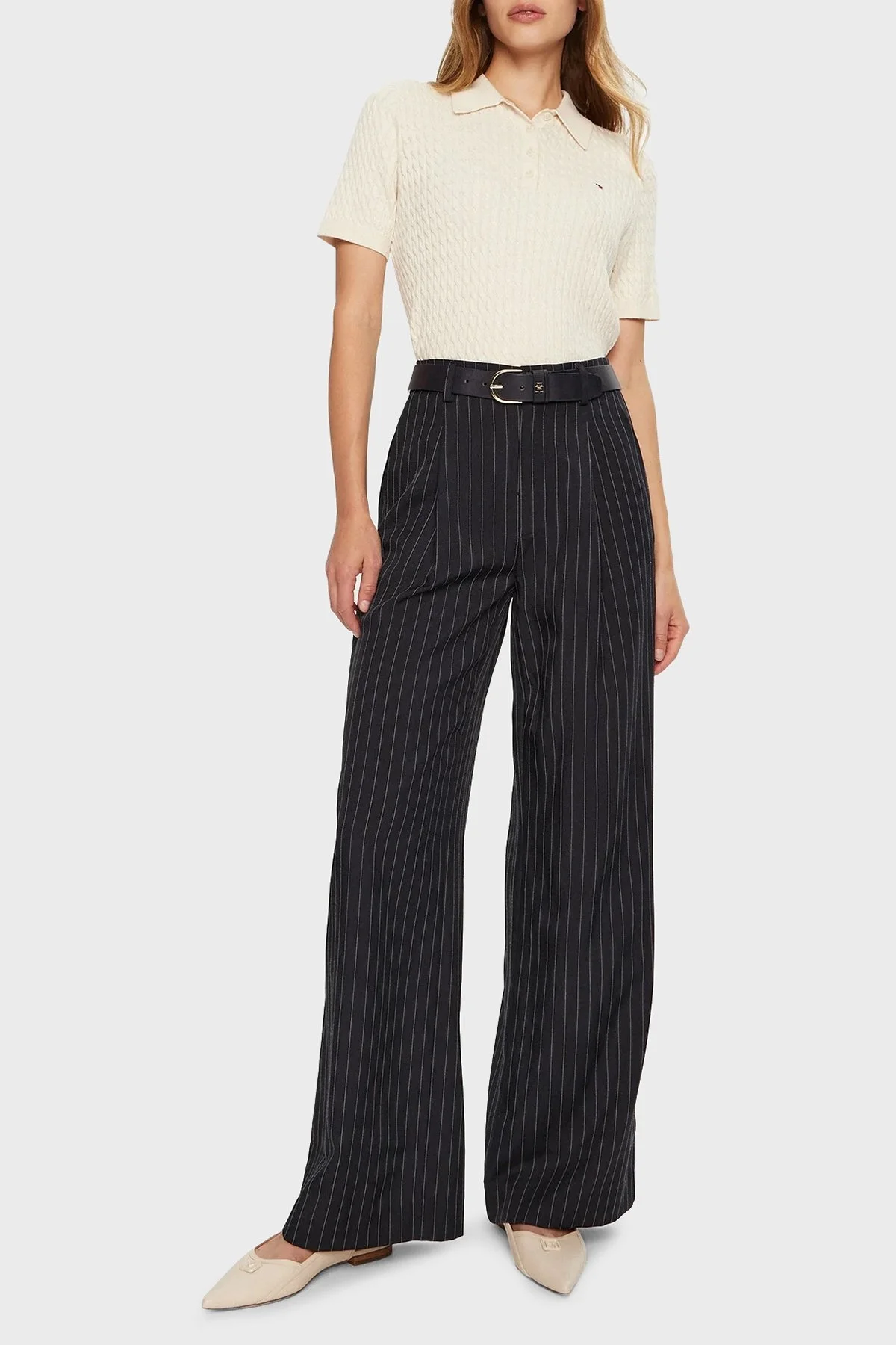 Tommy Hilfiger Pamuklu Regular Fit Düğmeli Polo Yaka Kısa Örme Bayan Kazak WW0WW43957 0F5 BEJ - 7