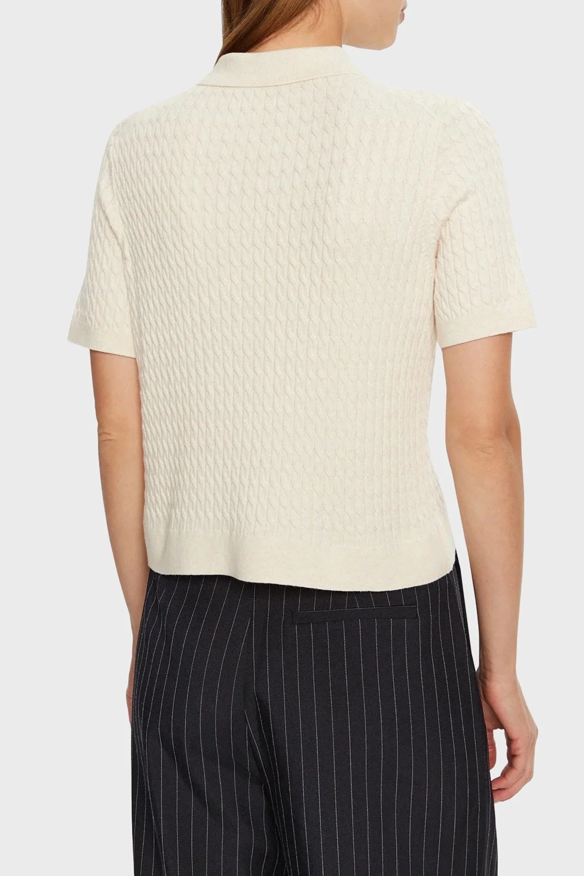 Tommy Hilfiger Pamuklu Regular Fit Düğmeli Polo Yaka Kısa Örme Bayan Kazak WW0WW43957 0F5 BEJ - 8