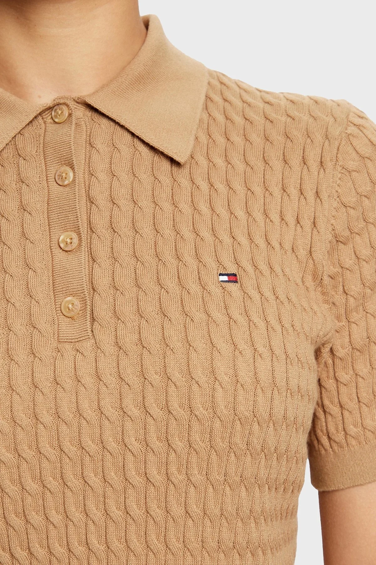 Tommy Hilfiger Pamuklu Regular Fit Düğmeli Polo Yaka Kısa Örme Bayan Kazak WW0WW43957 RBC KOYU HAKİ - 9