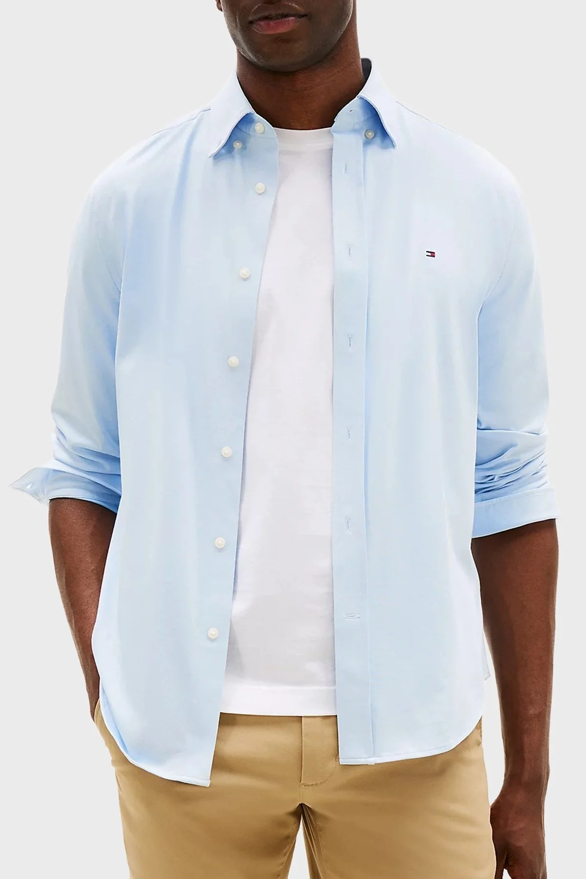 Tommy Hilfiger Pamuklu Regular Fit Düğmeli Yaka Uzun Kollu Erkek Gömlek MW0MW39418 C1O AÇIK MAVİ - 1